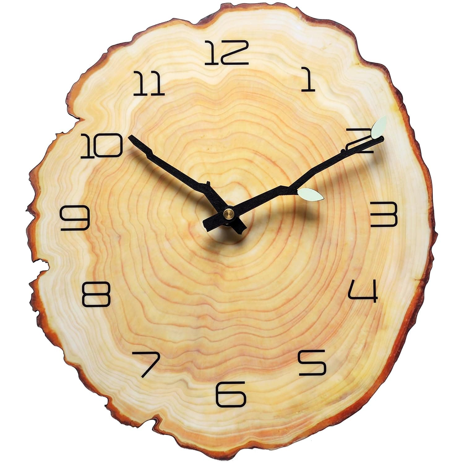 NUOVO 12 Inch Annual Ring Wall Clock Wood Grain Clock Tree Stump Shape Creative Silent Clock Battery Powered Arabic Numerals Decorative Home Living Room Office