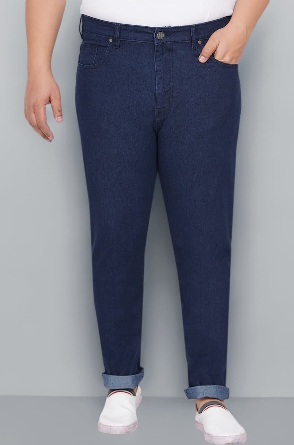 JOHN PRIDE Plus Size Men's Stretchable Mid-Rise Comfort Fit Clean Look Cotton Jeans for Men