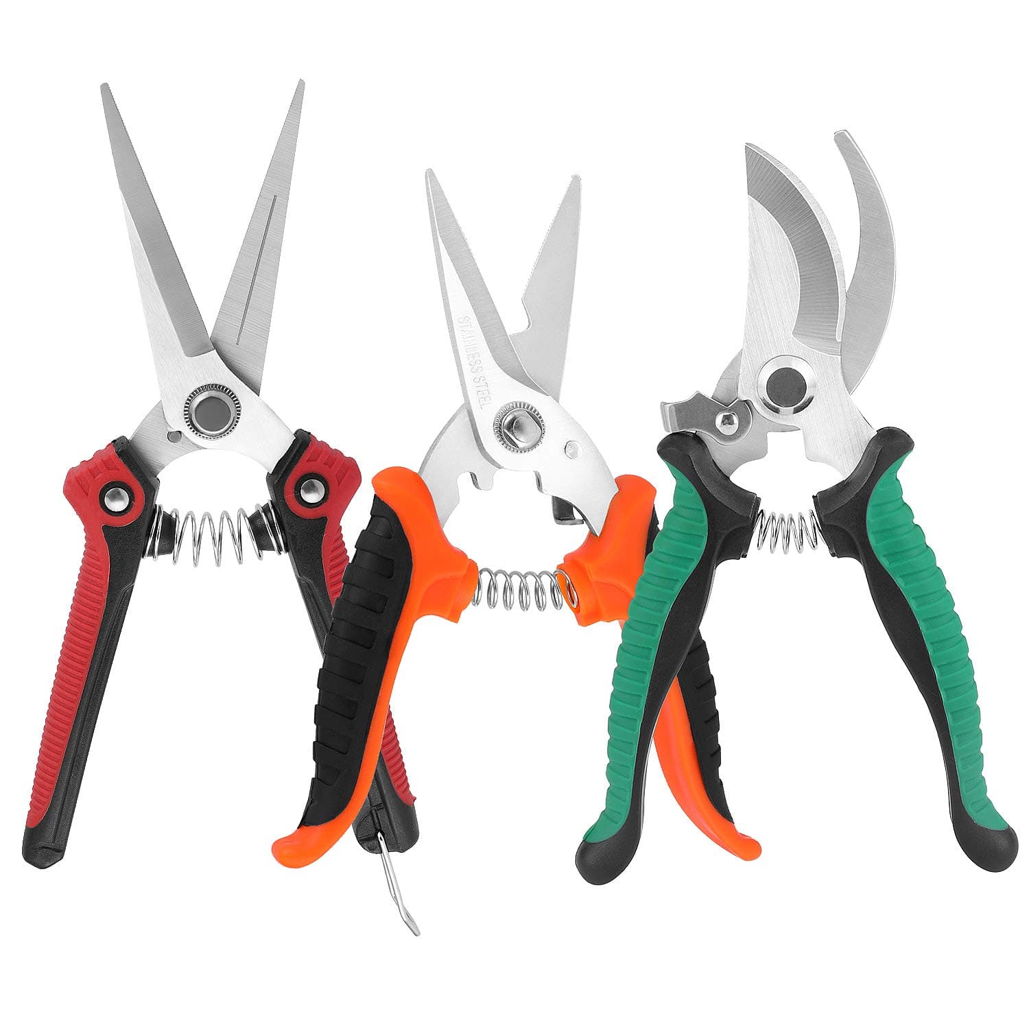Pruning Shears Garden Cutter Clippers, Stainless Steel Sharp Pruner Secateurs, Professional Bypass Pruning Hand Tools Scissors Kit 3 PCS