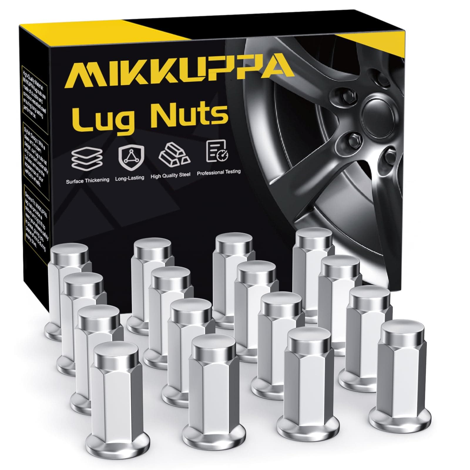 10x1.25 Lug Nuts - 16 Pack Chrome Flat Seat ATV & UTV 14mm Hex Lug Nut- Replacement for Honda, Suzuki, Arctic Cat, KTM, Yamaha, Can Am, Polaris and Can Am Commander UTV w/Flat Seat Rims