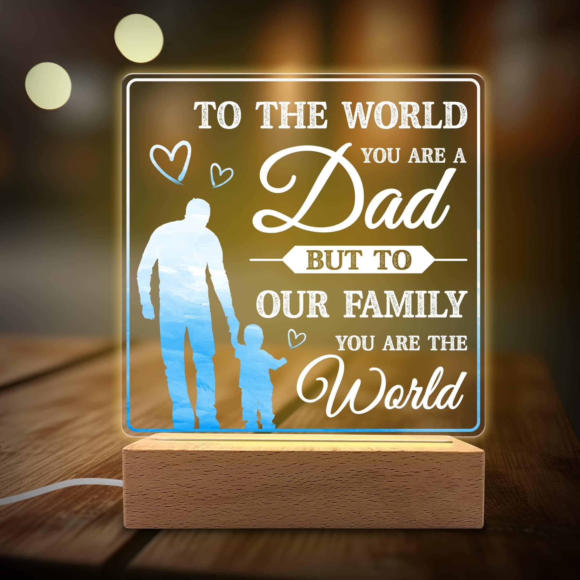 Acrylic Night Light for Dad's Room Decoration - 'You are the World' Night Light Gift for Dad on Father's Day, Christmas, and Birthday from Son and Daughter