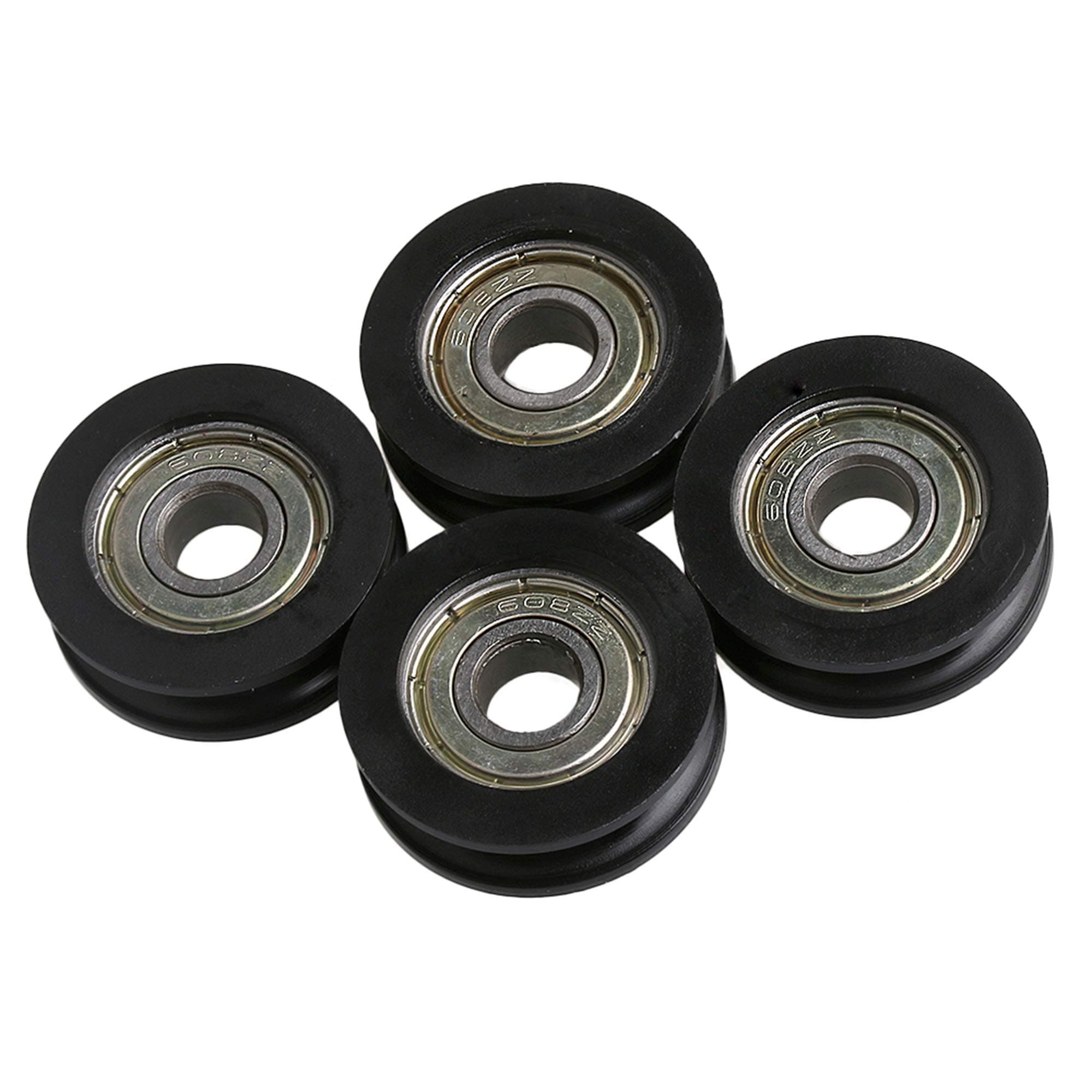 4Pcs U-Type Black Pulley Wheel 8mm Shaft Hole 30mm Diameter (Max-Load 99kg)