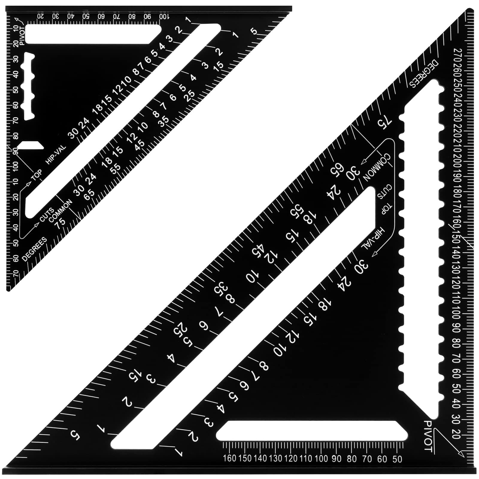 7 Inch and 12 Inch Triangle Ruler, High Precision Aluminium Alloy Triangle Ruler, Black Square Protractor Layout Measuring Tool for Engineer Carpenter