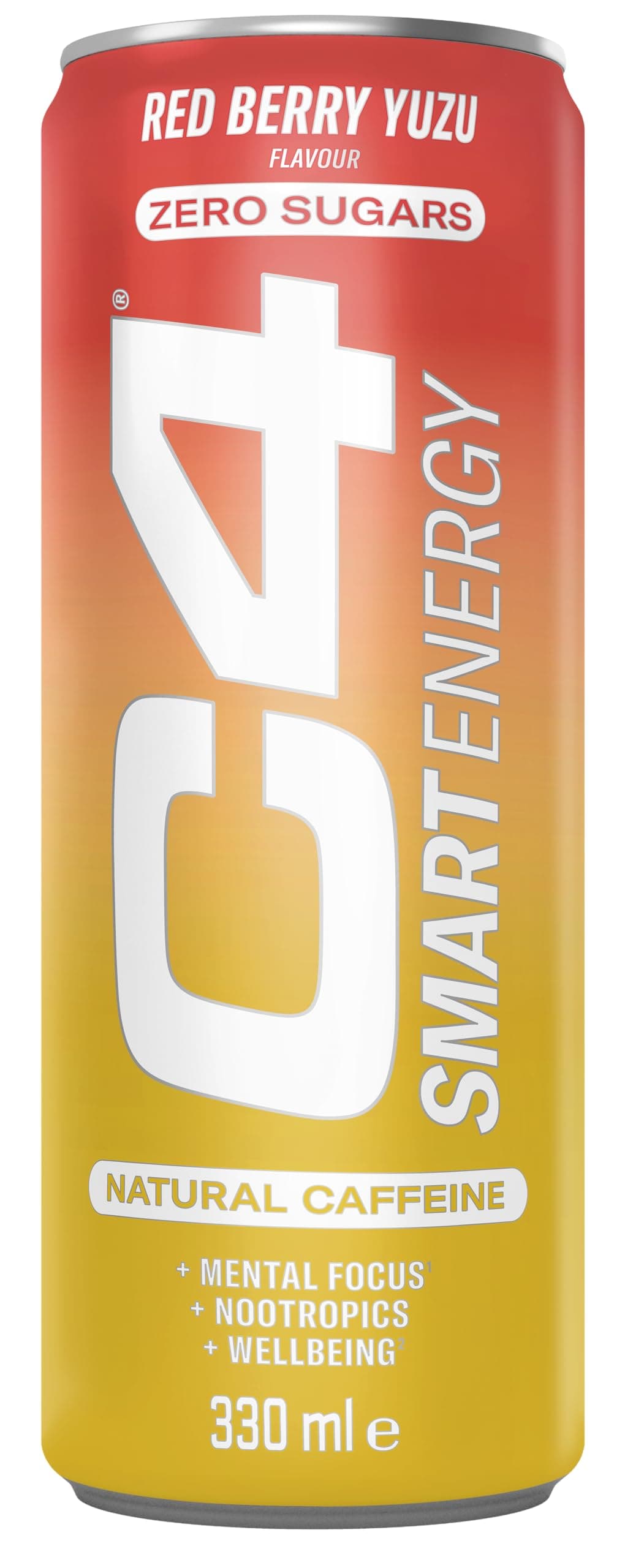 C4 Smart Energy Drinks Red Berry Yuzu 330ml (12 pack) | Sugar Free Energy Drink with 106mg Natural Caffeine, Brainberry, Nootropics, Vitamin C | Natural Energy Drink for Mental Focus On the Go