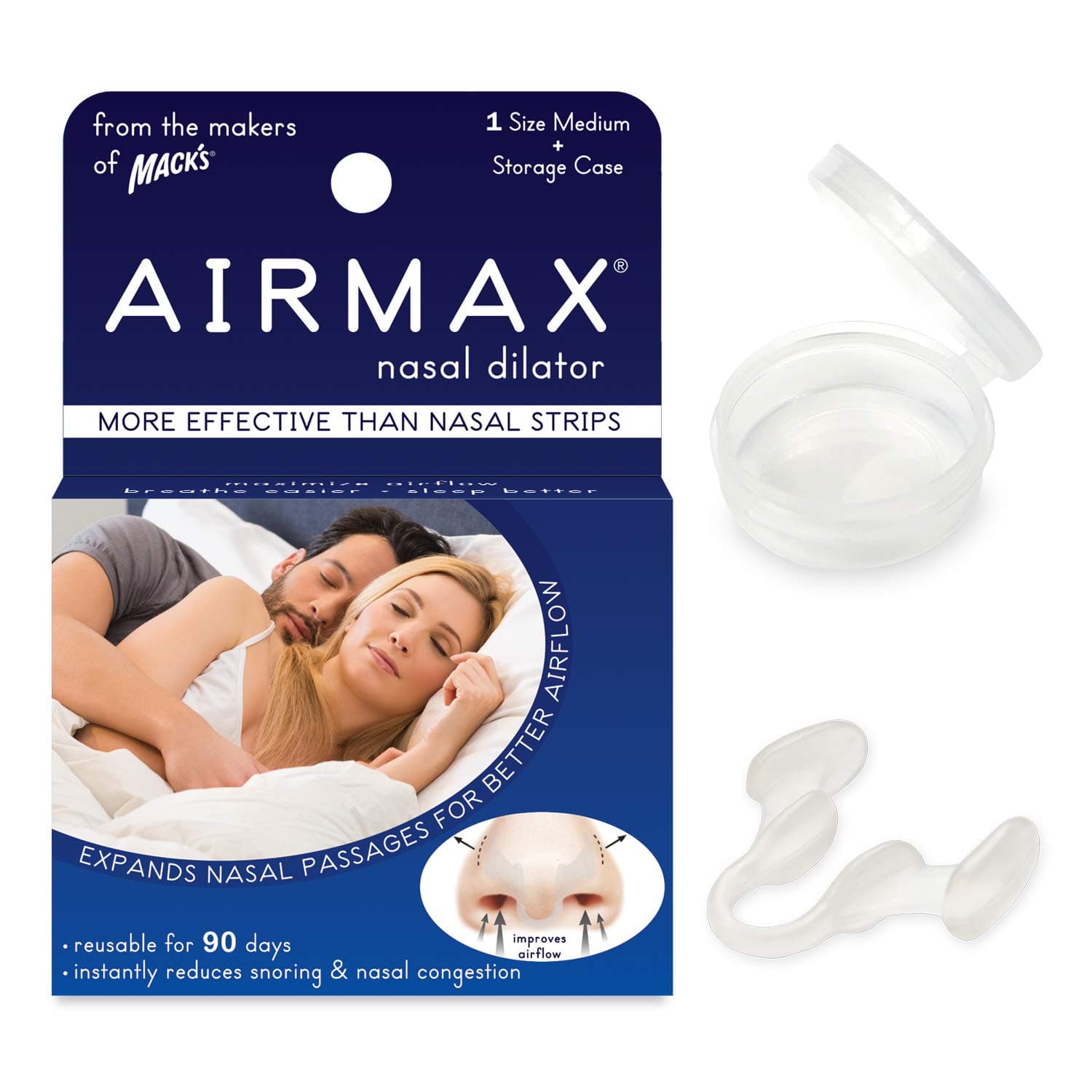 AIRMAX Nasal Dilator for Better Sleep - Natural, Comfortable, Anti Snoring Device, Snoring Solution for Maximum Airflow and Easier Breathing (Medium - Clear)