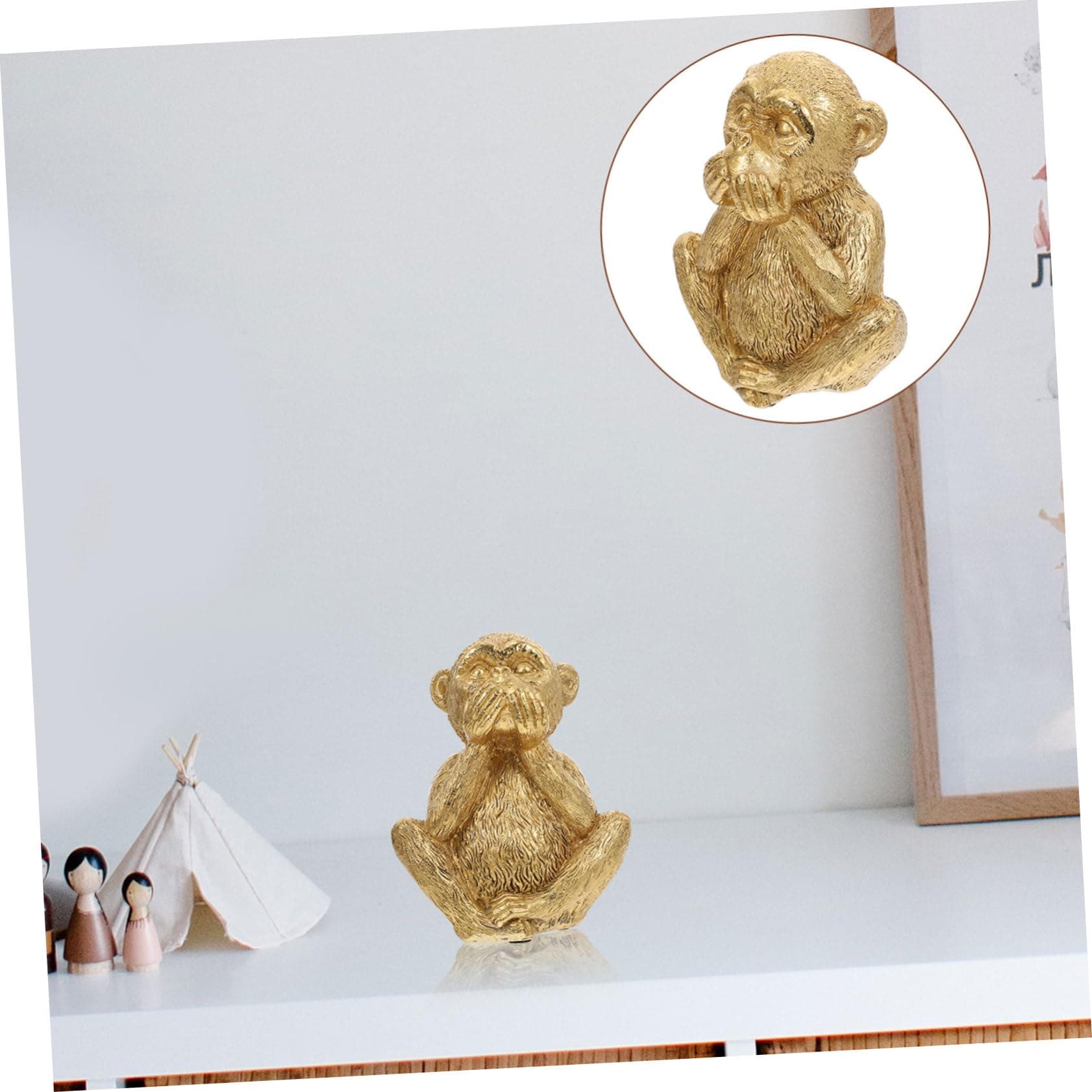 HANABASS 3 Wise Monkeys Statue Resin Gold Monkey Decor Hear No See No Speak No Evil Figurine Home Office Desk Garden Monkey Decoration Golden