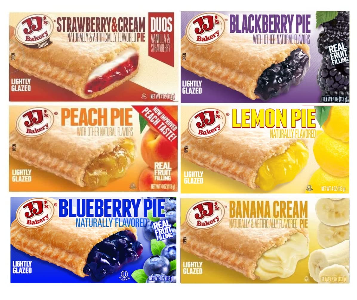 JJ's Bakery Assorted Variety Pack Snack Pies, Individual Dessert, Fresh-Baked, Perfect for Snacks, Nut-Free, Kosher Parve, 4 Oz Each (Pack of 6)
