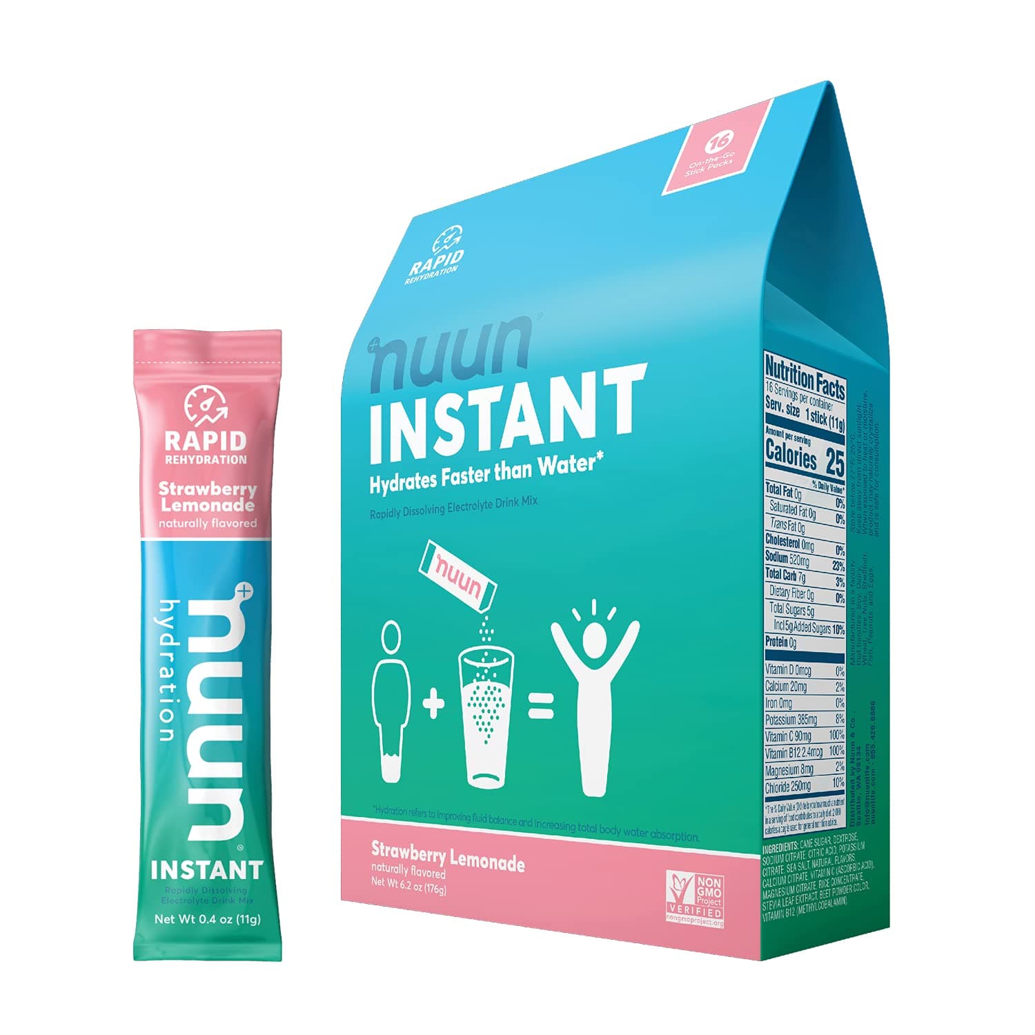 Nuun Instant Electrolyte Powder Packets for Rapid Hydration, Strawberry Lemonade, 5 Essential Electrolytes for Hydration, Easy Open Drink Mix with Magnesium, Vegan, Non-GMO, (16 Servings)