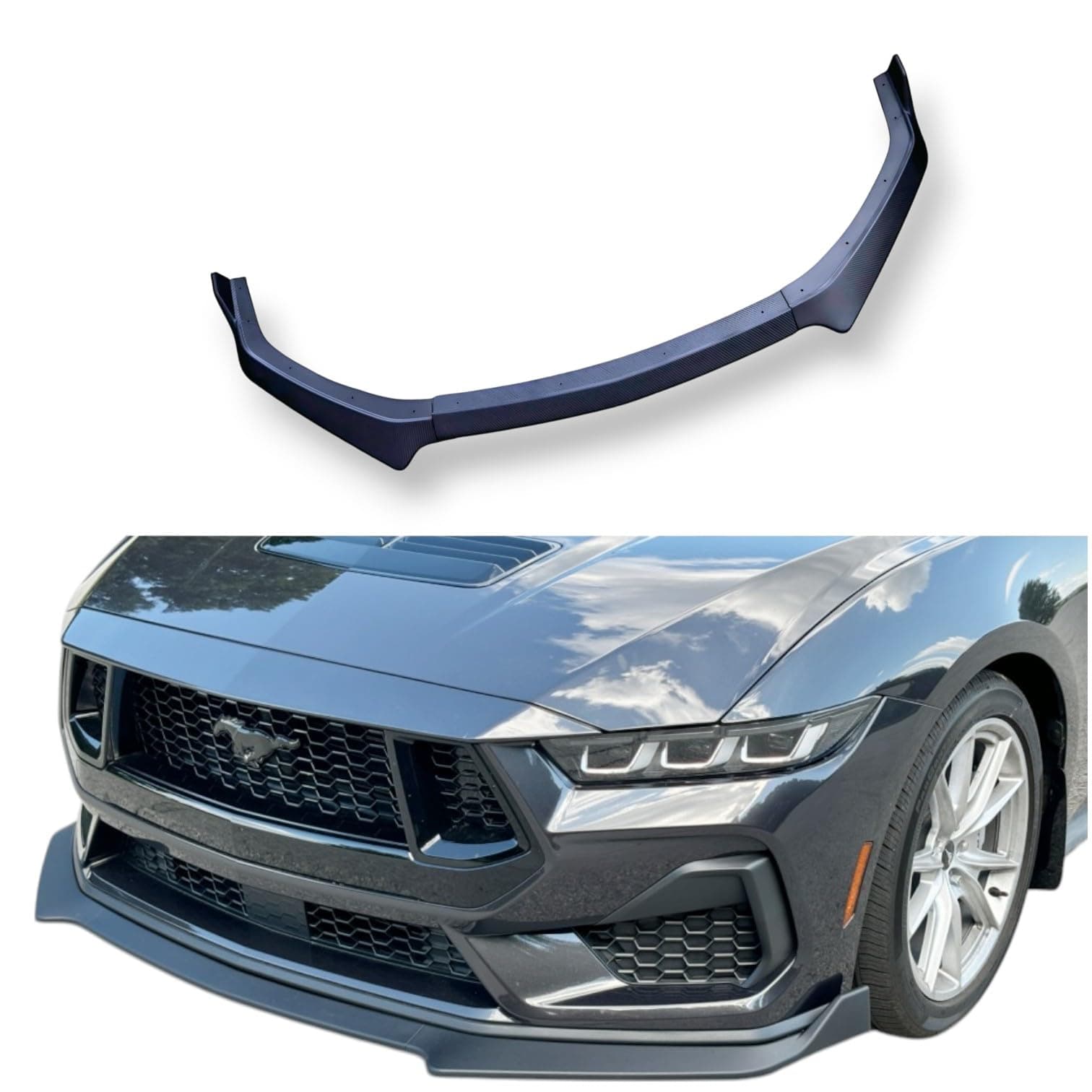 JSD 3-Piece Front Bumper Lip Chin Spoiler for 2024+ Mustang GT, EcoBoost Without Performance Pack,Real Matte Carbon Fiber