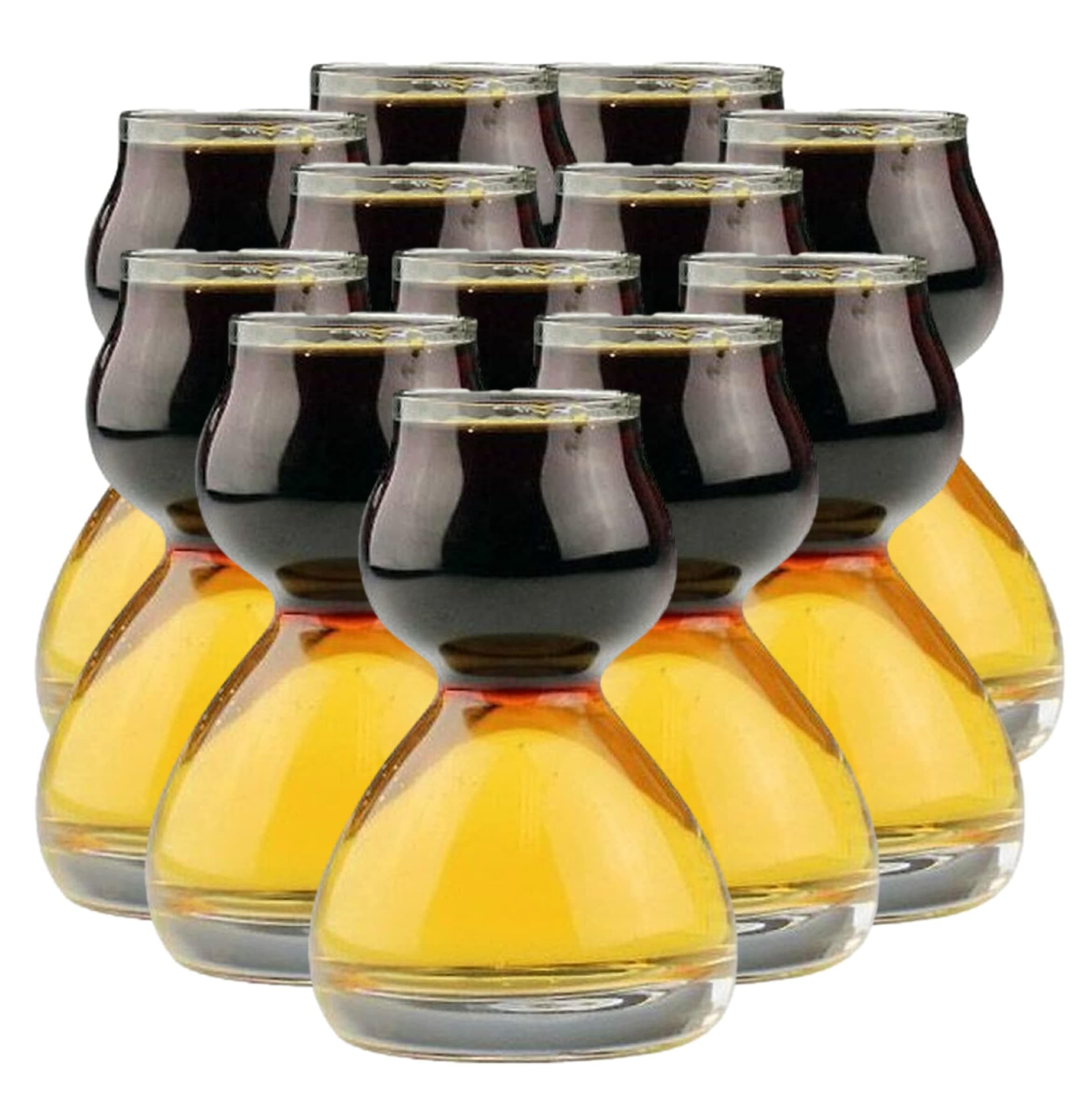 QUAFFER Double Bubble Layered PLASTIC Shot Glass – Clear Chaser Shot Glass Jigger for Smooth Tasty Shots – Fun Unique Split Shot Glasses Barware (Set of 12)
