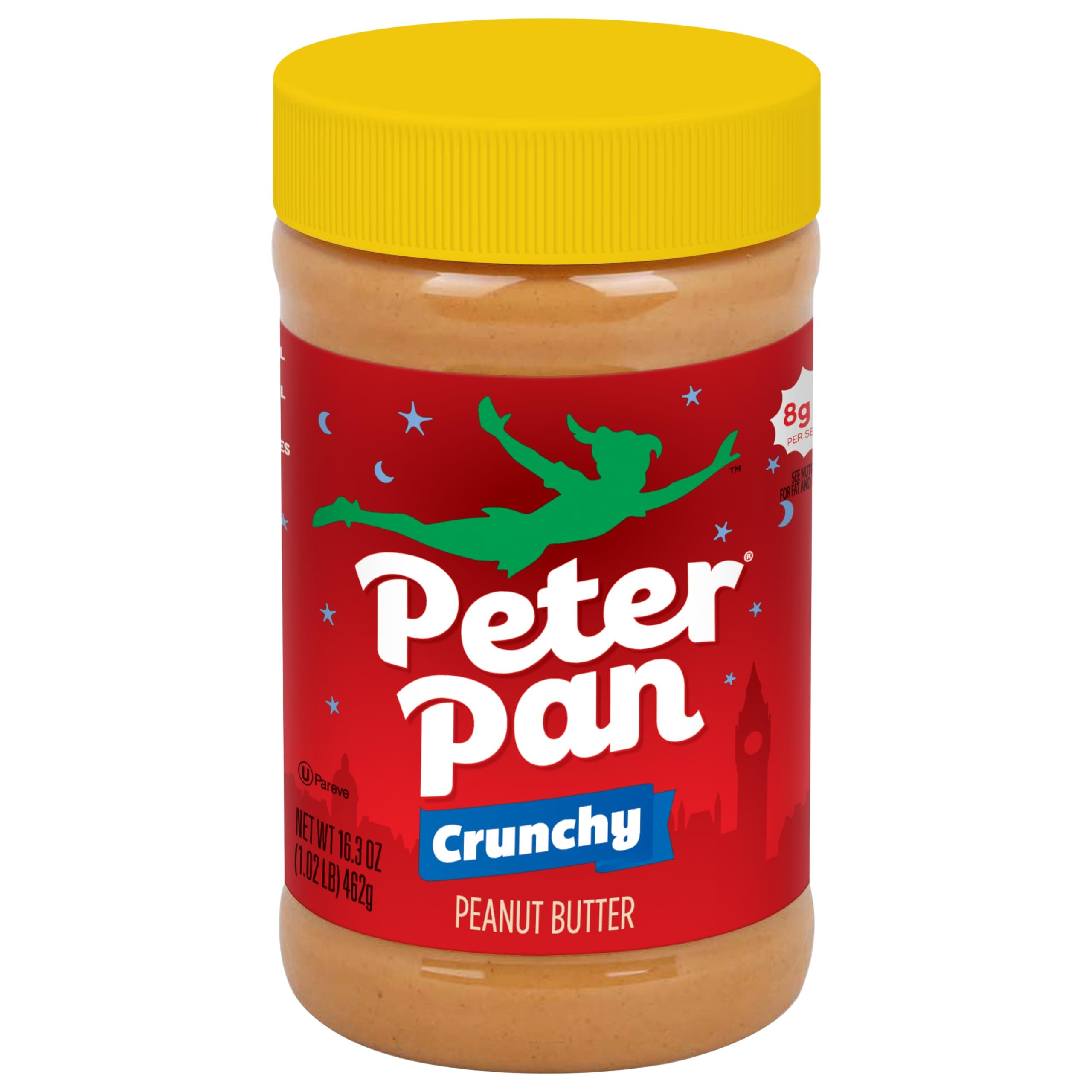 Peter Pan Crunchy Peanut Butter, Made with Roasted Peanuts, Great for Peanut Butter and Jelly Sandwiches and Peanut Butter Snacks, Gluten Free Peanut Butter, 16.3 OZ Jar (12 Count)
