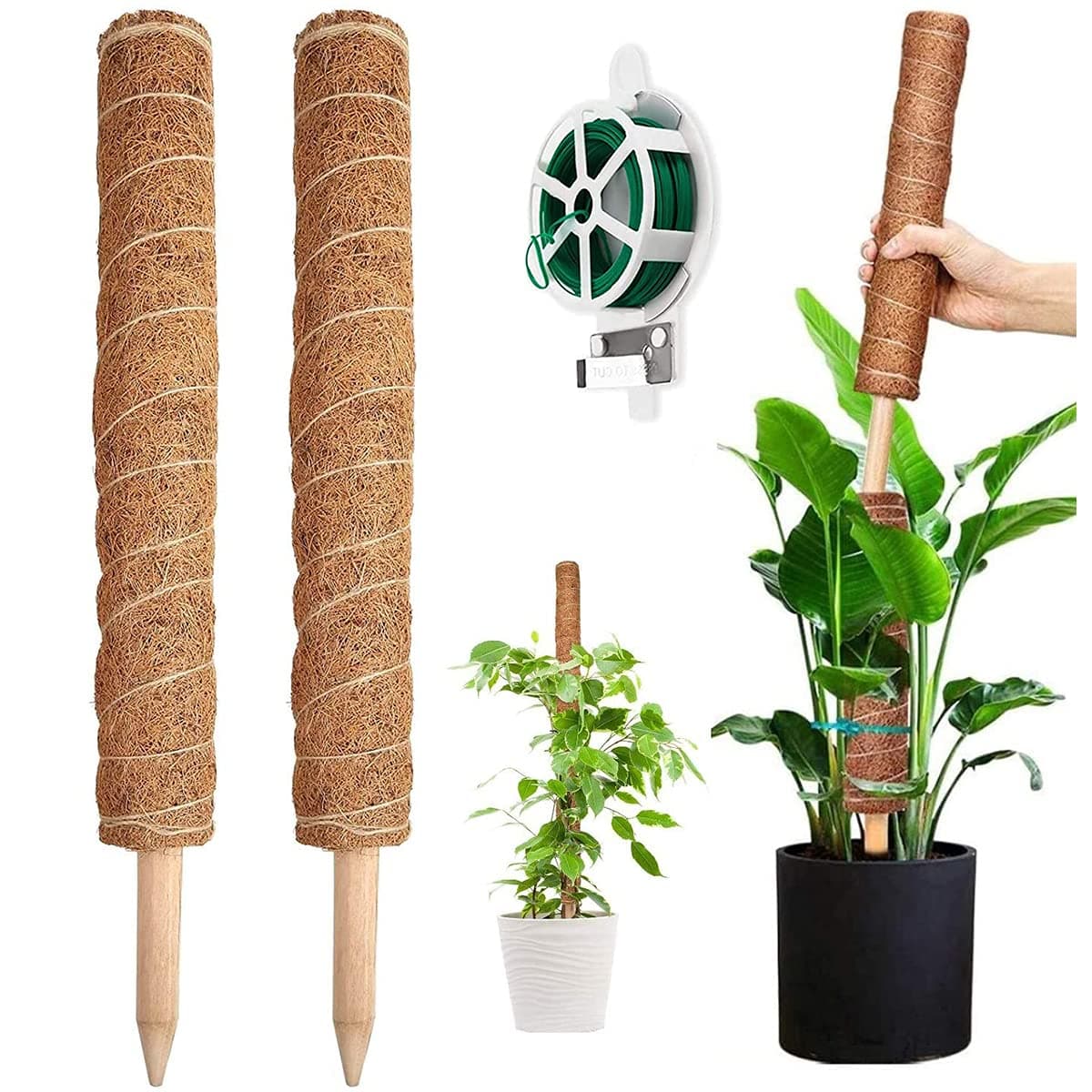 YAUNGEL Plant Support Totem Pole, 2 Pcs 41CM Moss Pole Plant Climbing Coir Coco Coir Poles with 20M Twist Ties, Moss Stick for Indoor Plants to Grow Upwards