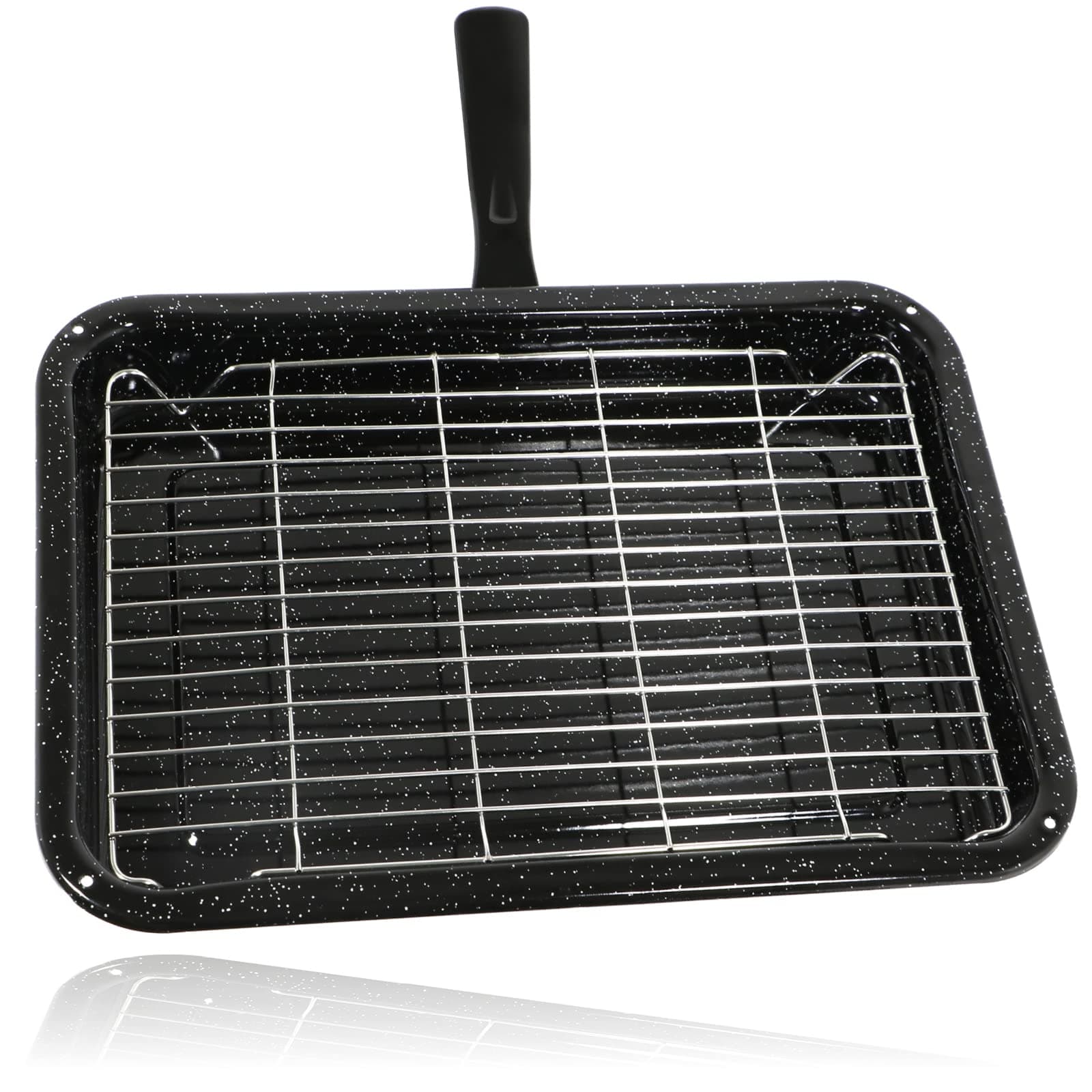 Universal Oven Grill Pan Small Medium Rack & Detachable Handle (Non-Stick Vitreous Enamelled)