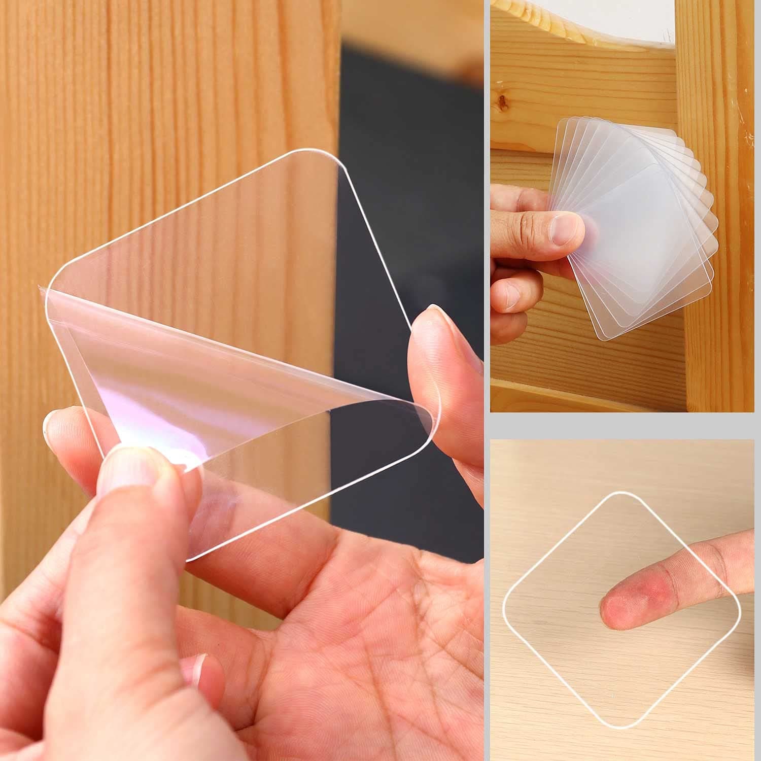 10PCS Large Double Sided Adhesive Pads for Mounting, 2.36in Two Sided Precut Squares Tape, Sticky Tack Double Sided Tape for Walls Hanging Nano Wall Mount Gel Clear 60mm