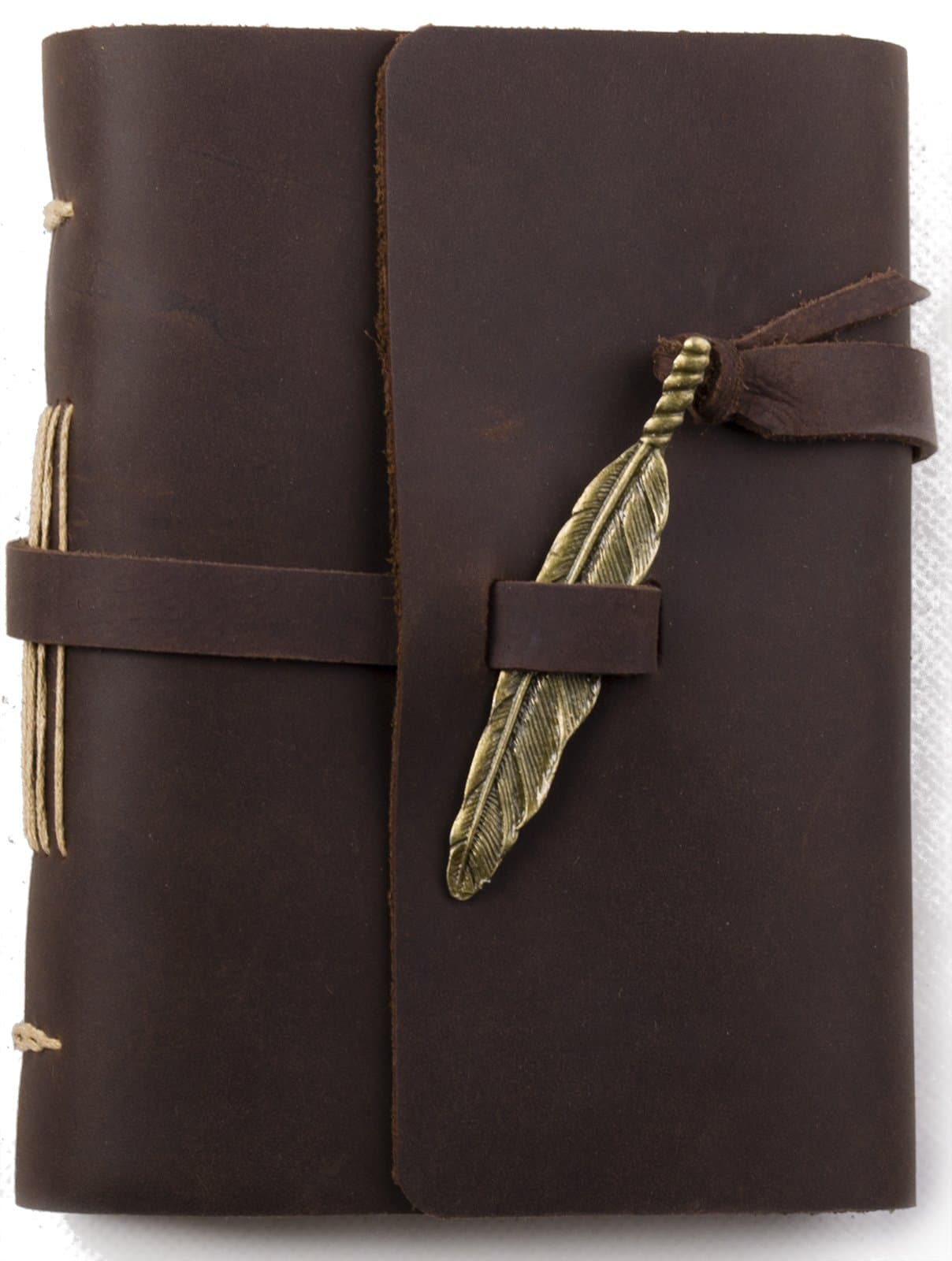 Ancicraft Unique Leather Journal with Feather Handmade A6 Blank Craft Paper Brown with Gift Box (Dark Brown & A6(4.13x5.8inch) Blank Craft Paper)
