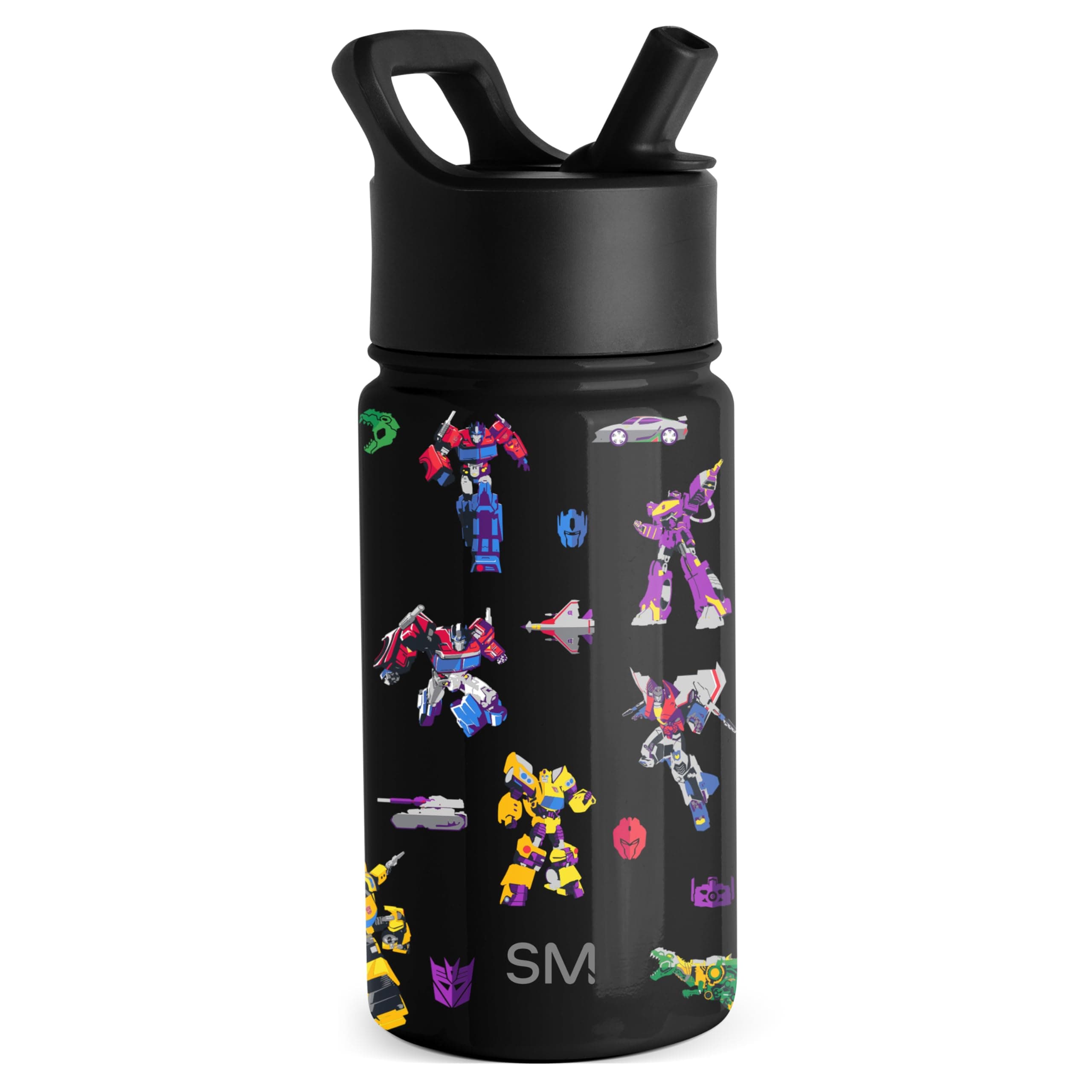 Simple Modern Transformers Kids Water Bottle with Straw Lid | Reusable Insulated Stainless Steel Cup for School | Summit Collection | 14oz, Transformer Block Nation
