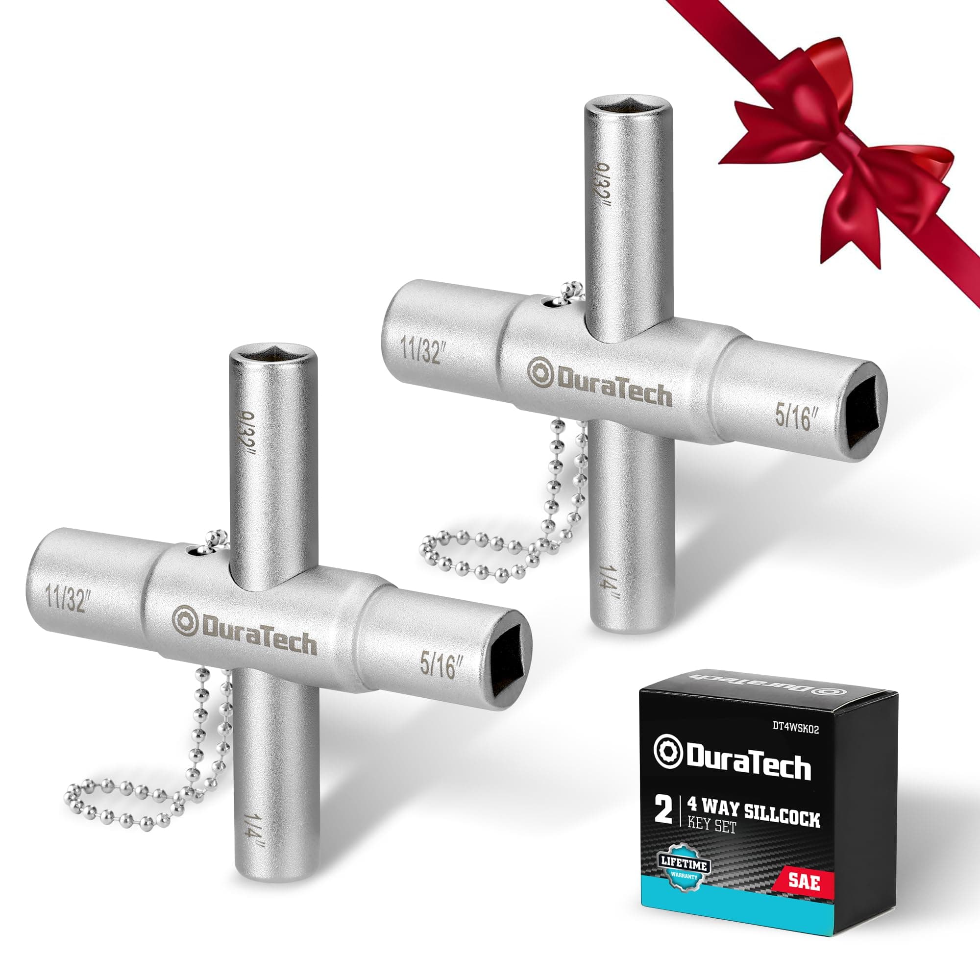 DURATECH 4 Way Sillcock Key Set, 1/4", 9/32", 5/16", 11/32", 2-Pack, for Valve, Faucet, and Spigots