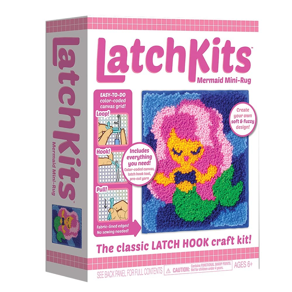 PlayMonster Latchkits — Mermaid — Classic Latch Hook Craft Activity Kit — Make a Colorful Mini Rug — For Ages 6+
