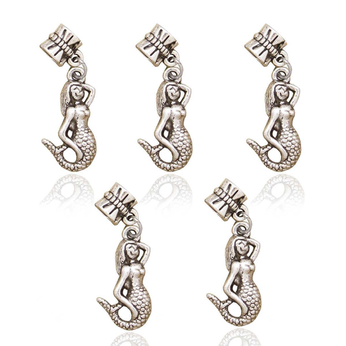 RechicGu Pack 5 Norse Viking Rasta Mambo Dreadlock Ring Wig Tube Bead Braid Hair Cuff Dress Clip Pin with 5 Hoops