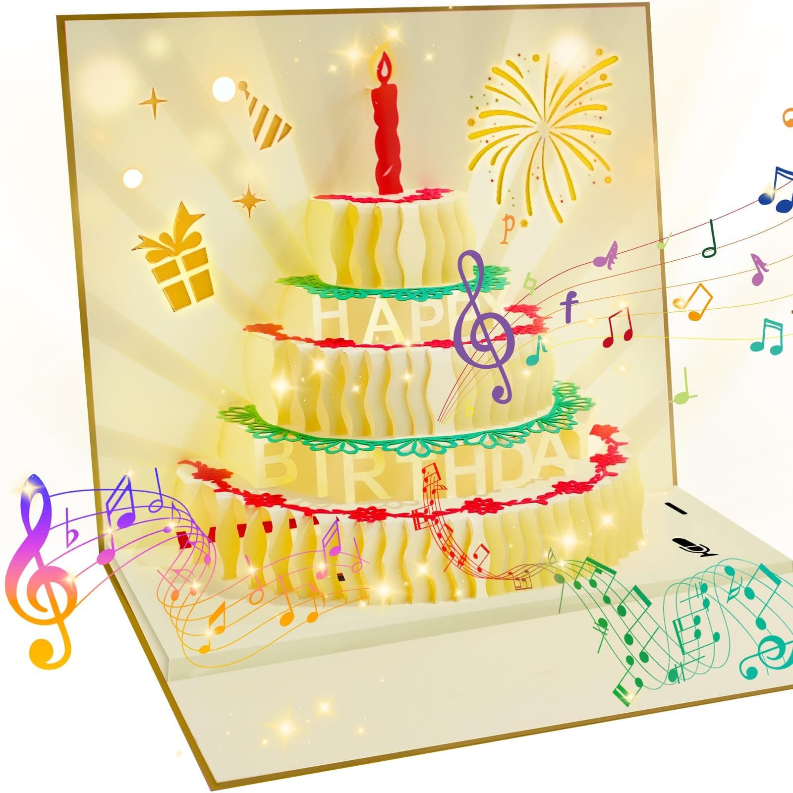3D Pop Up Birthday Cards,Warming LED Light Birthday Cake Music Happy Birthday Card Postcards Pop Up Greeting Cards Laser Cut Happy Birthday Cards Best for Mom,Wife,Sister, Boy,Girl,Friends 1 Pack