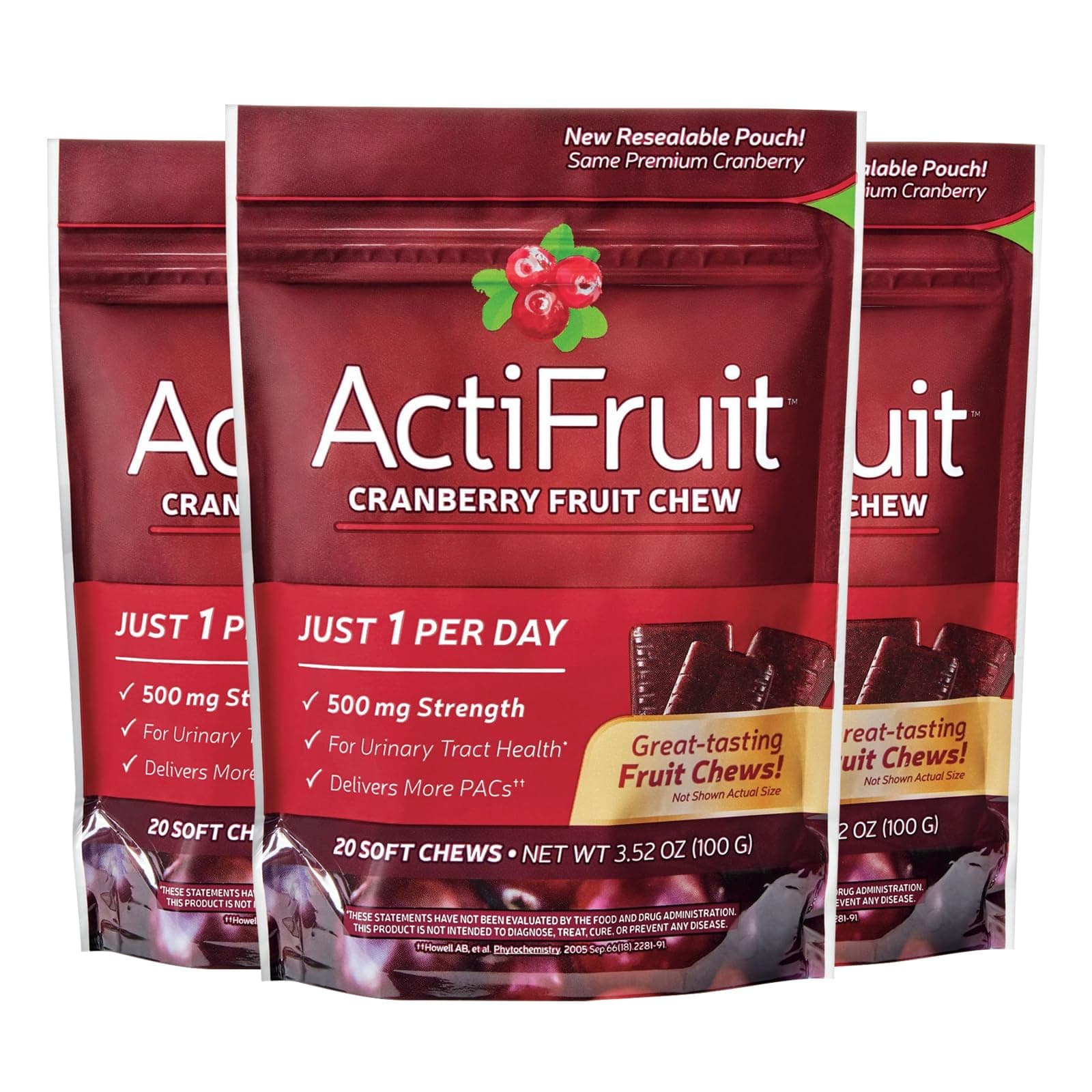 Enzymatic Therapy Actifruit With Cran-Max - 20 Soft Chews, 3 Pack