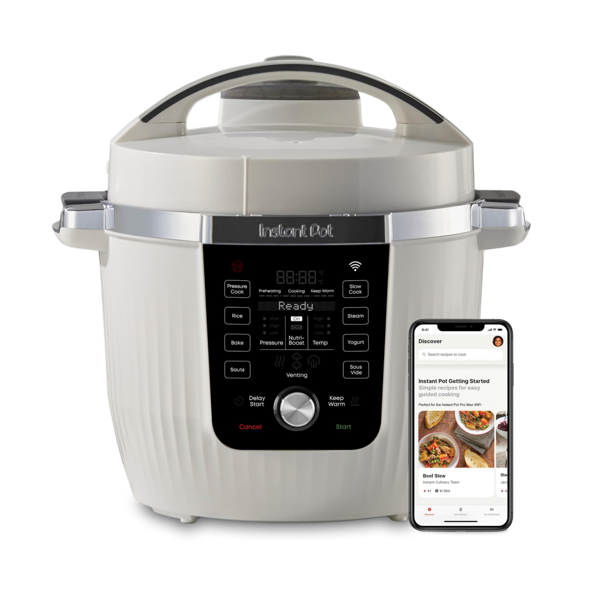 PRO Max Wi-Fi Smart 10-in-1 Pressure Cooker, Steamer, Saute, Warmer, Rice Cooker, Yogurt Maker, Sous Vide, Baker, NutriBoost - Includes App with 2000+ Recipes - 6 Quart