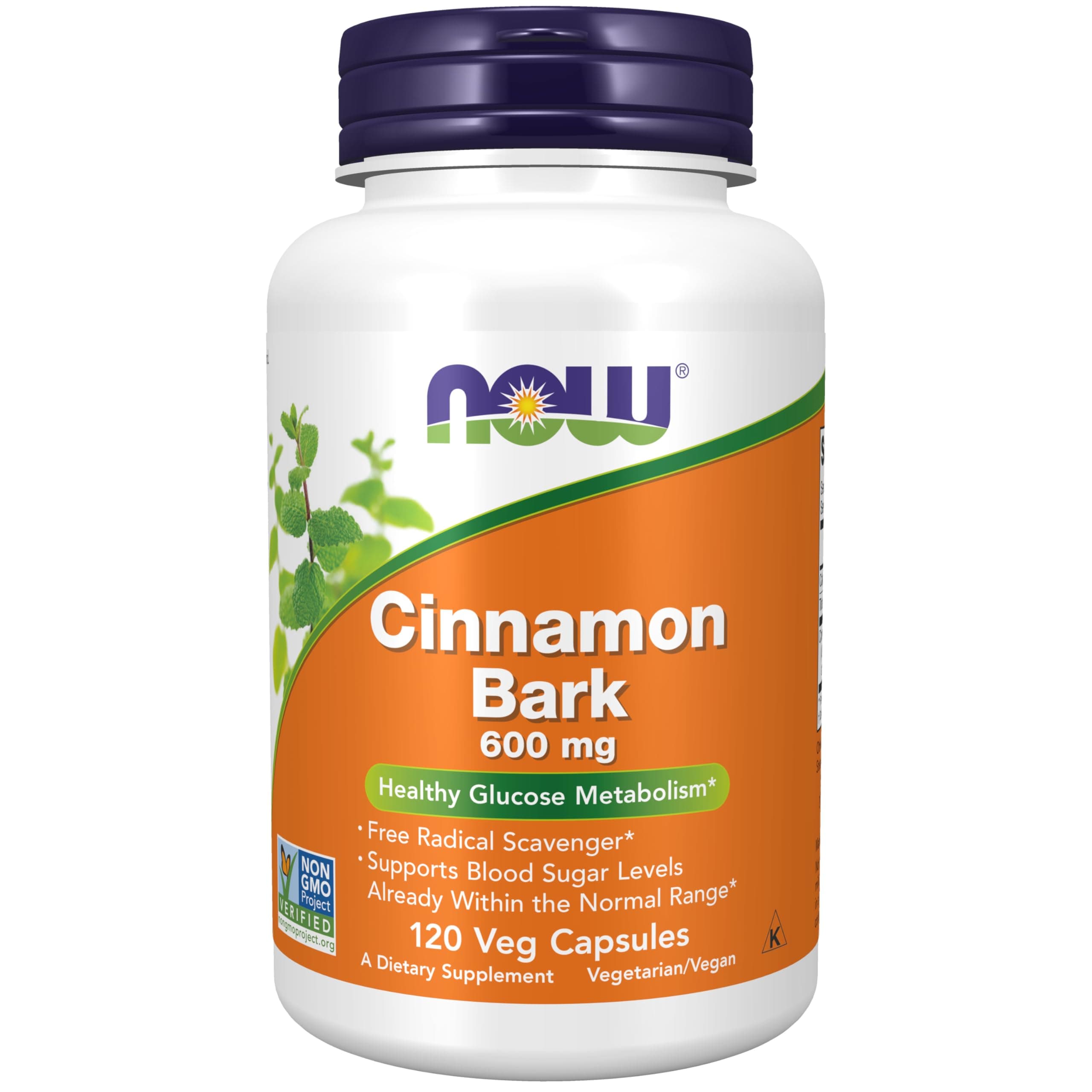 NOW Supplements, Cinnamon Bark 600 mg, Non-GMO Project Verified, Healthy Glucose Metabolism*, 120 Veg Capsules