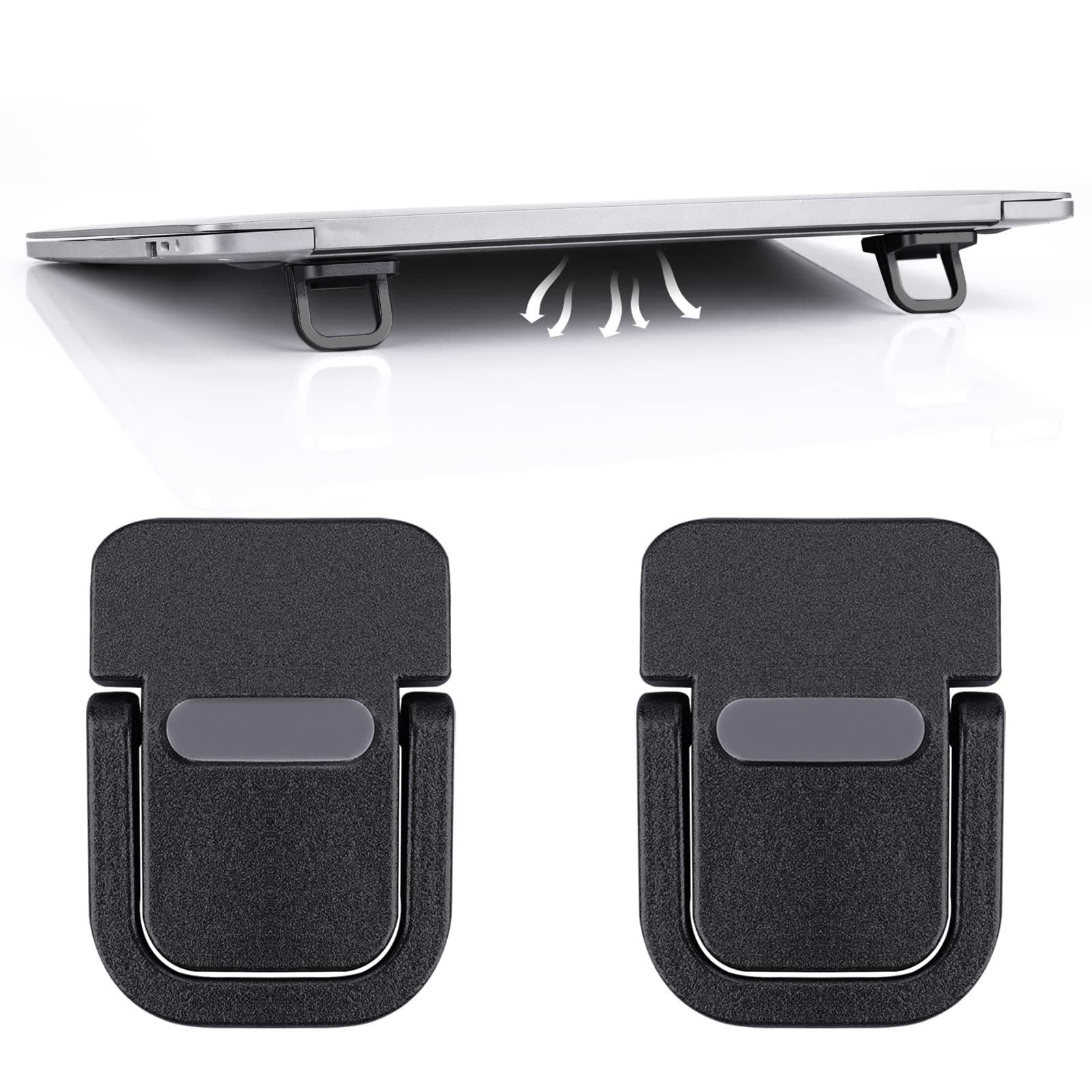2PCS Portable Keyboard Riser, Self-Adhesive Mini Laptop Stand Invisible Computer Keyboard Stand for Desk, Laptop Feet Compatible with Pro/Air, Lenovo, Surface (Black)