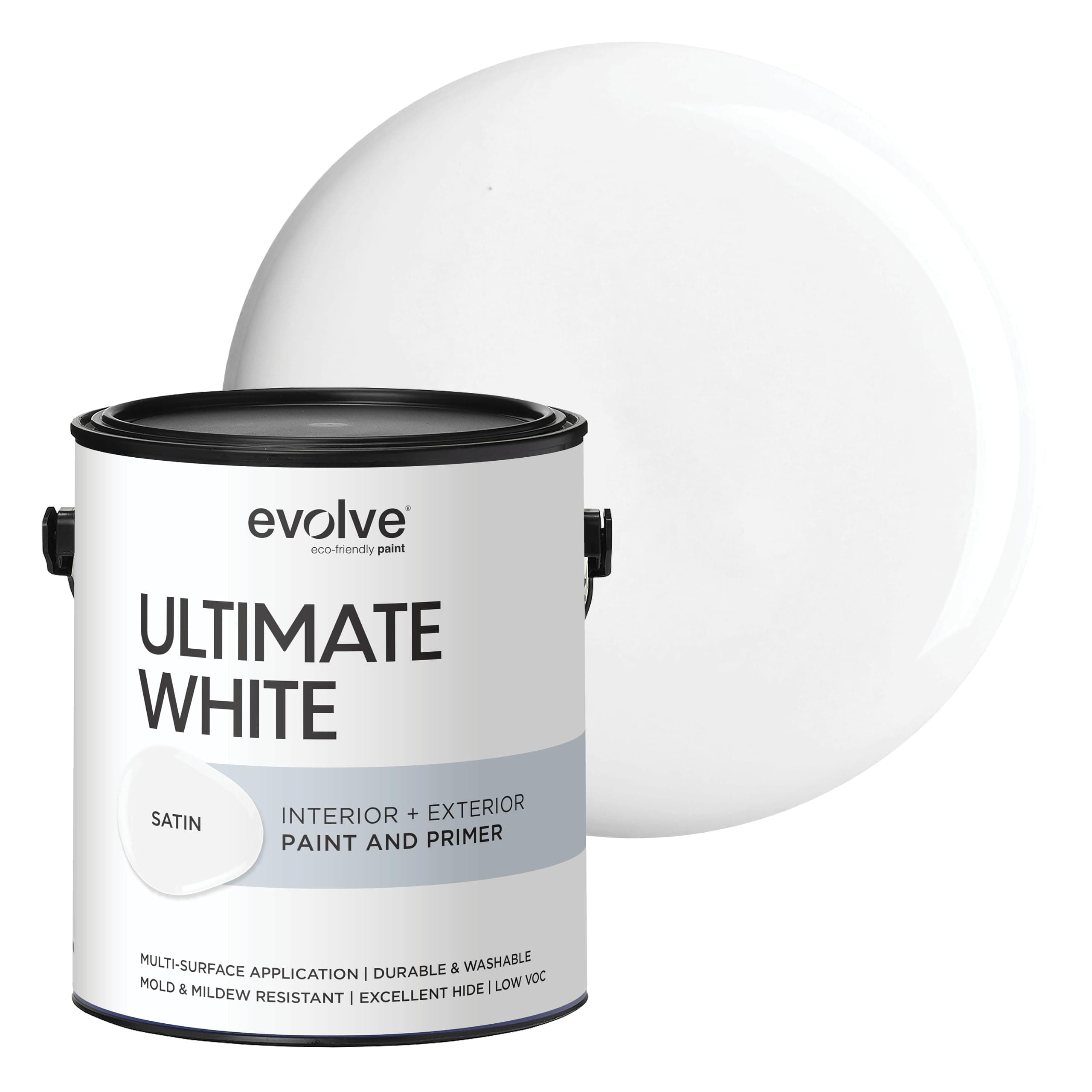Ultimate White Paint & Primer in One, Satin White, 1 Gallon – Interior & Exterior, One-Coat Coverage, Excellent Hide, Low Odor, Low VOC, Washable Paint for Walls, Ceilings & Trim