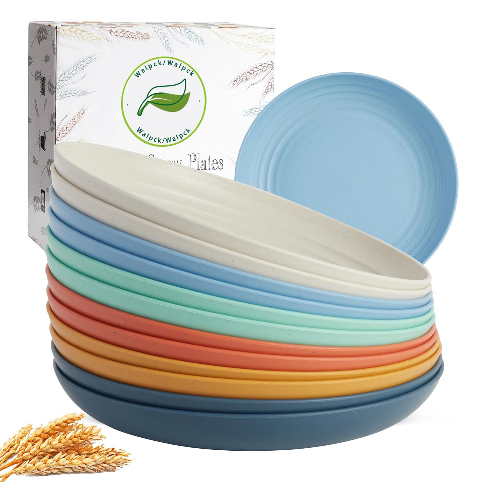 12PCS Unbreakable Dinner Plates, Dishwasher & Microwave Safe Plastic Plates Reusable, Lightweight Wheat Straw Plates for kitchen (Dopamine, 9 IN)