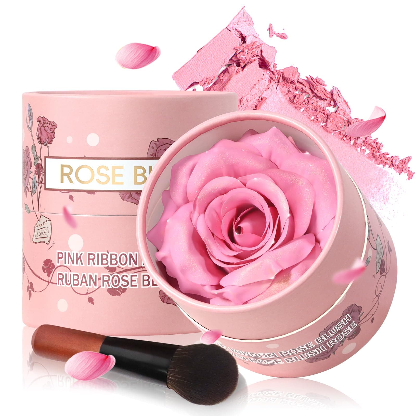 3D Rose Petal Blush for Cheeks, Soft Pink Cream to Powder Flower Blush Makeup Gift for Women, Natural Nude Dewy Finish Shimmer Buildable Face Rouge Rubor Highlighter Contour Makeup-Soft Pink