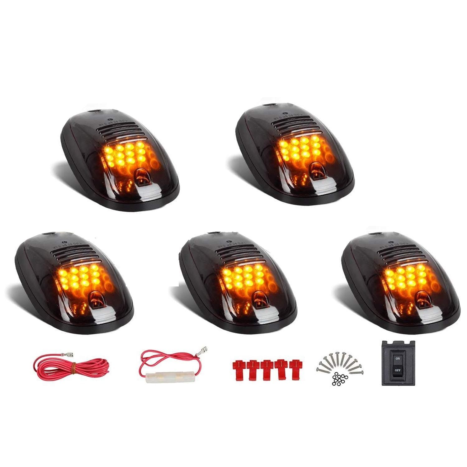 5 Pcs Smoked Lens 9 Amber LED Cab Marker Clearance Light Roof Running Light Assembly For 2003-2016 Dodge Ram 1500 2500 3500 4500 5500