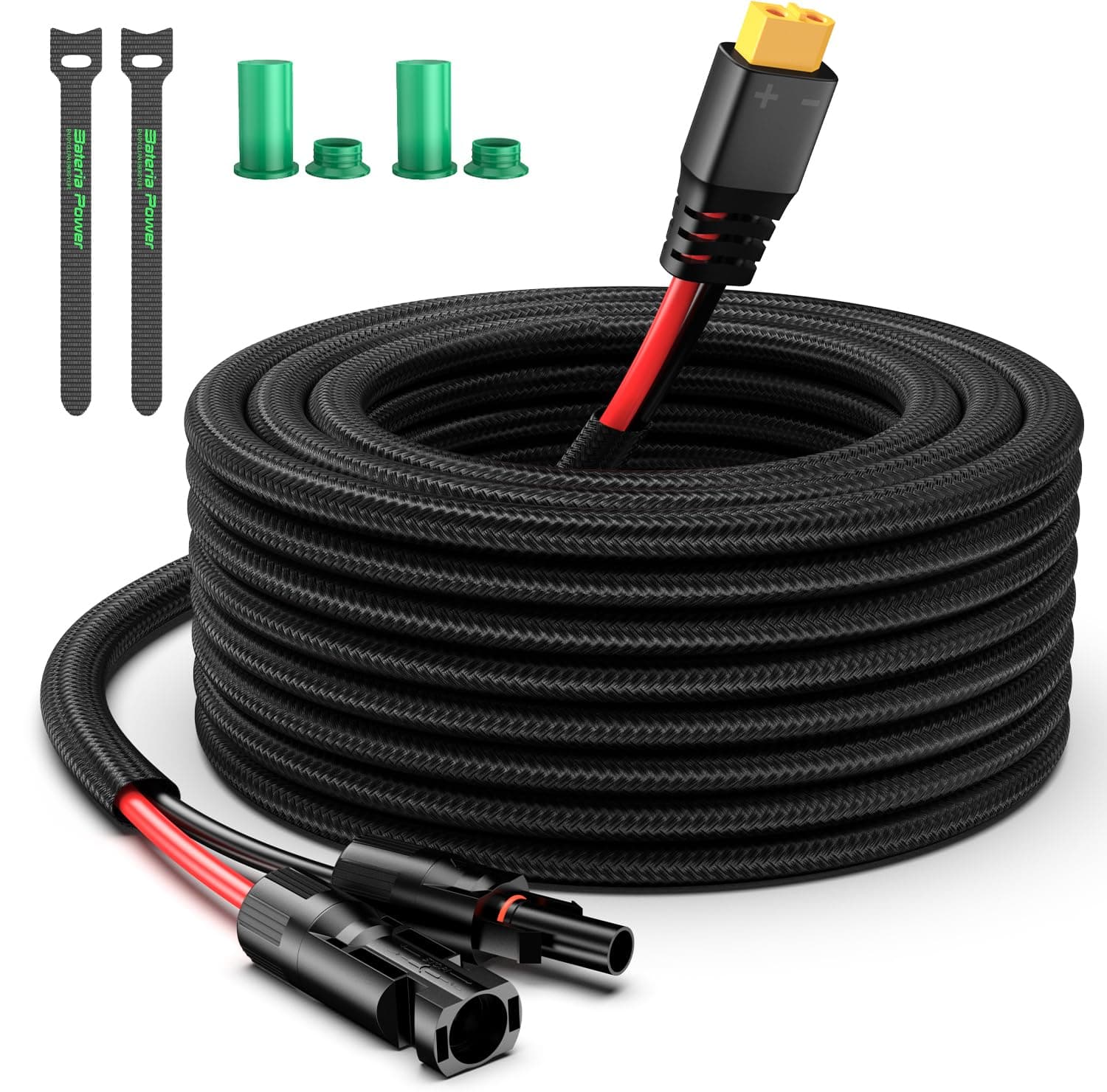 Bateria Power Solar to XT60 Charge Extension Cable with Solar Connectors Caps,Solar Connector to XT60 Adapter Cable for Solar Panel to Battery RV Power Station Solar Generator(12AWG 20Ft)