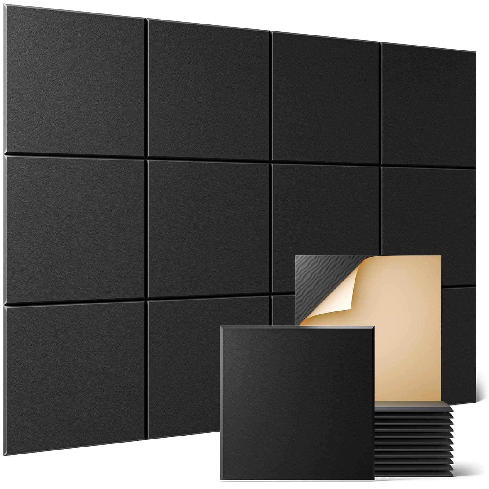 Sonicism 12 Pack Balanced Acoustic Wall Panels with Self-Adhesive, 12" X 12" X 0.4" Sound Proof Foam Panels, Decorative Soundproof Wall Panels, Sound Proof Absorbing Tiles for Home & Offices, Black