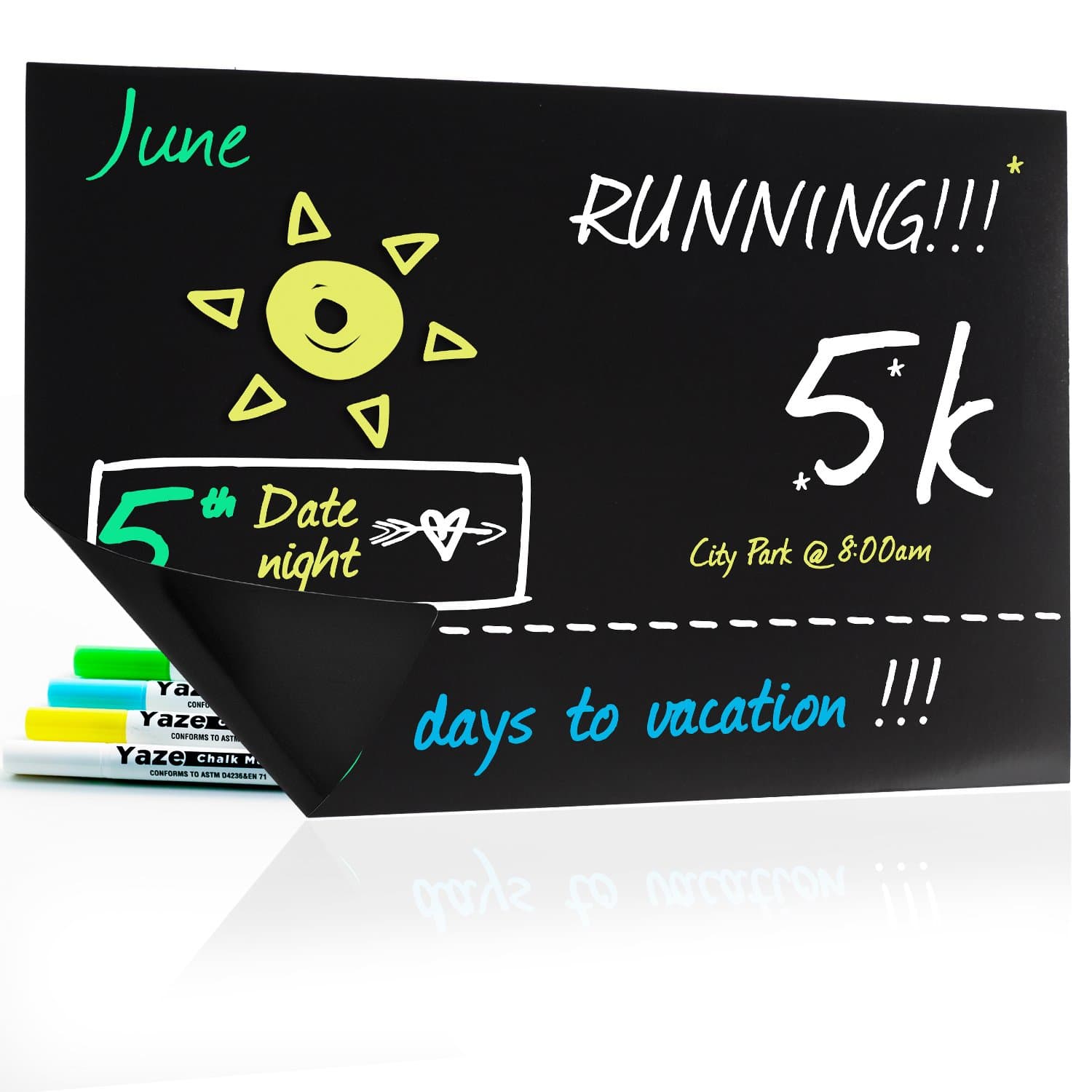 Magnetic Dry Erase Blackboard Sheet with Chalkboard Design for Kitchen Fridge - Includes 4 Chalk Markers - 17X12" - Refrigerator Black Board Organizer