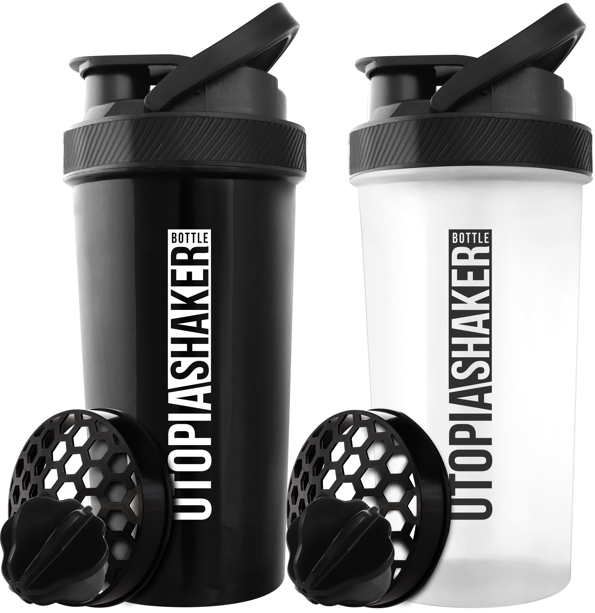 Utopia Home Protein Shaker Bottle - (Pack of 2) 28-Ounce Shaker bottles For Protein Mixes - Fitness Sports Classic Protein Mixer Shaker Bottle (Black & Clear/Black)