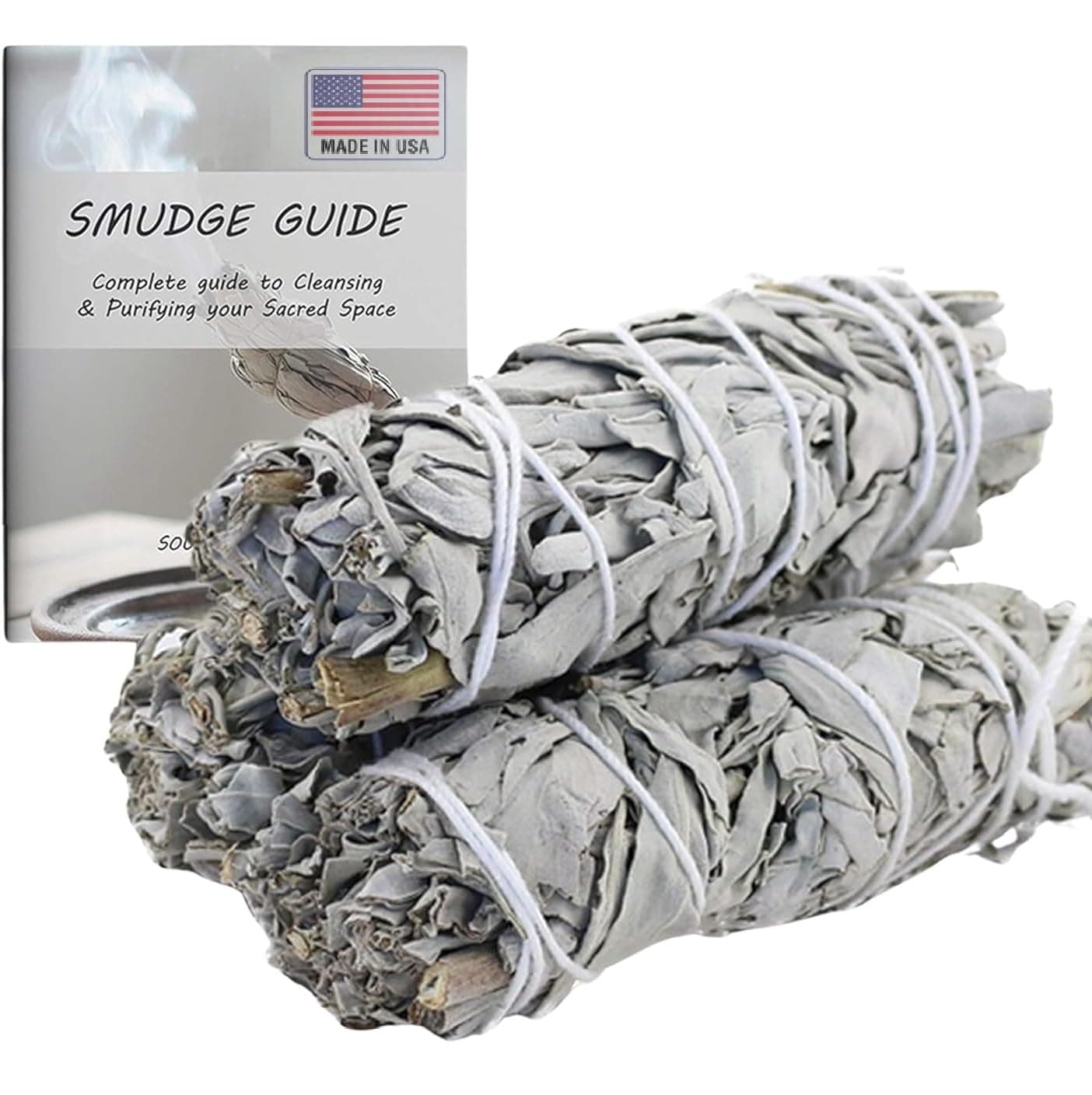 ANCIENT VEDA 4 Inch White Sage Smudge Sticks Bulk With Starter Guide (3 Pack) Smudging Sticks Bulk Sage for Cleansing House | White Sage for Smudging and Negative Energy Yoga | California Sage Bundles