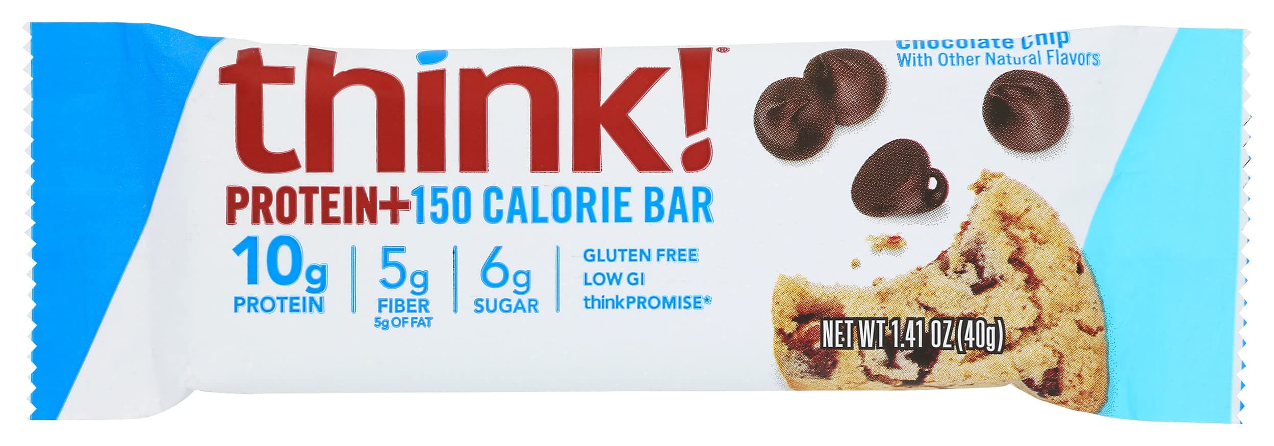 think!Protein Bars, High Protein Snacks, Gluten Free, Sugar Free Energy Bar with Whey Protein Isolate, Chocolate Chip, Nutrition Bars without Artificial Sweeteners, 1.41 Oz (Pack of 10)