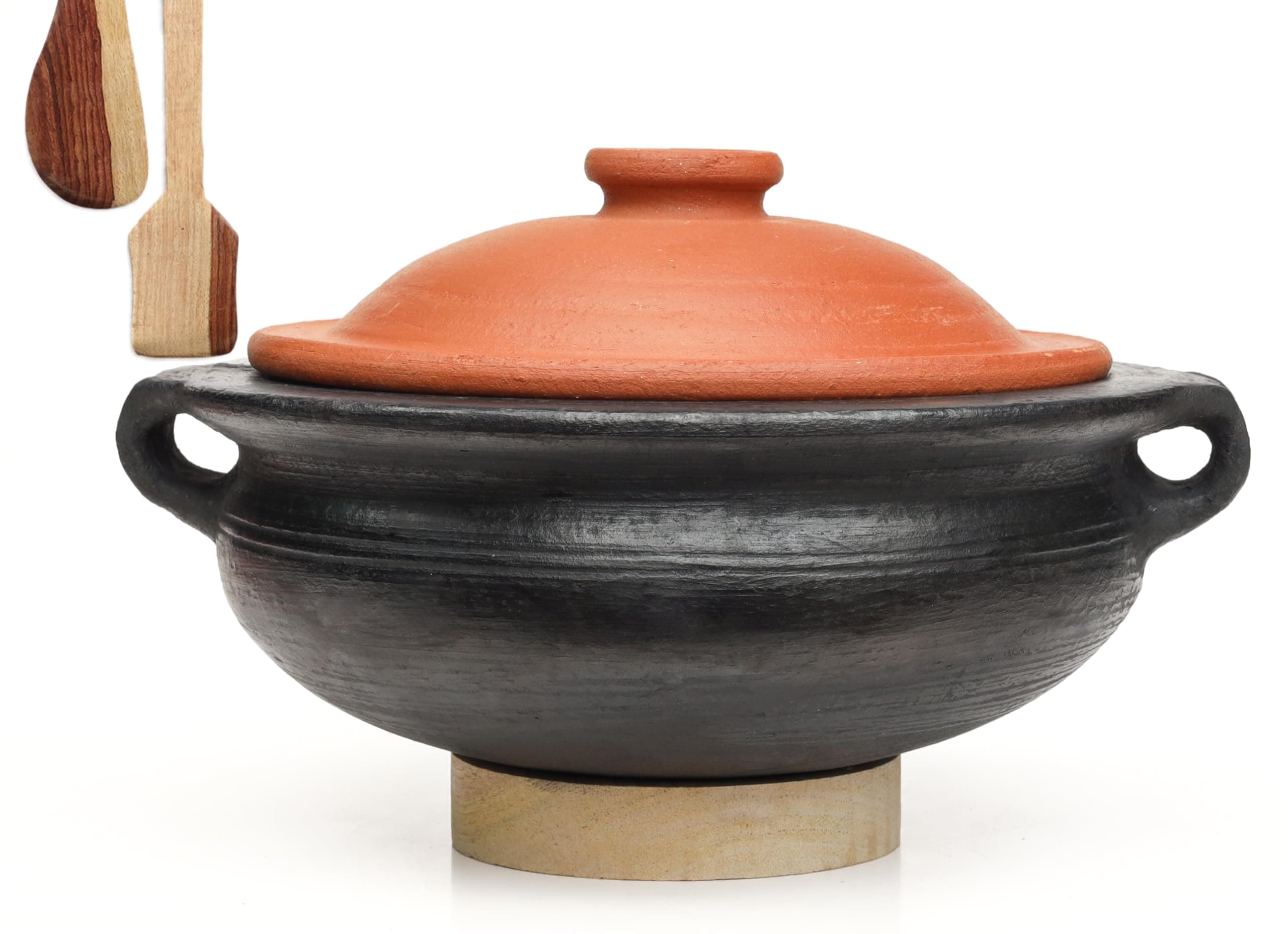 Craftsman Deep Burned Clay Handi/Pot with Lid & Handle for Cooking and Serving 3 Liter