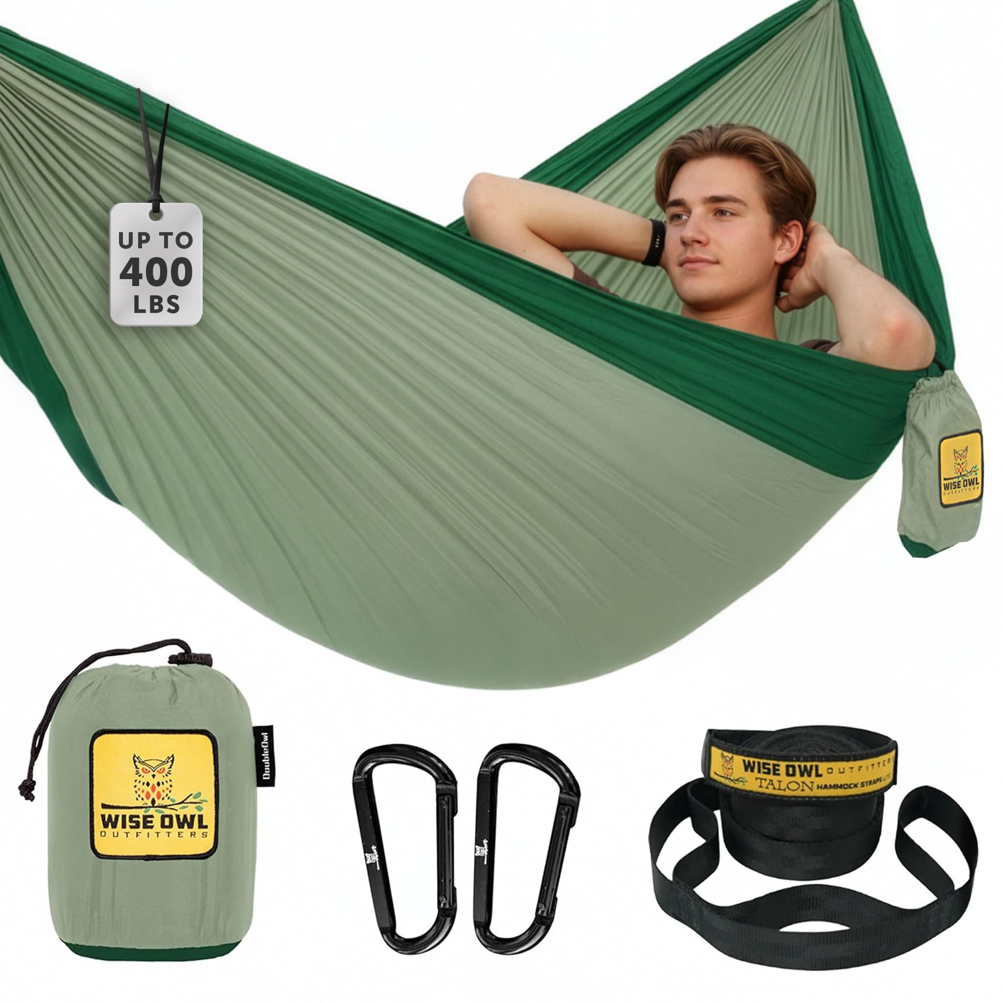 Wise Owl Outfitters Camping Hammock – 500lbs Portable Hammock with Tree Straps - Travel, Backpacking, Hiking, Outdoors Camping Gear - Single or Double