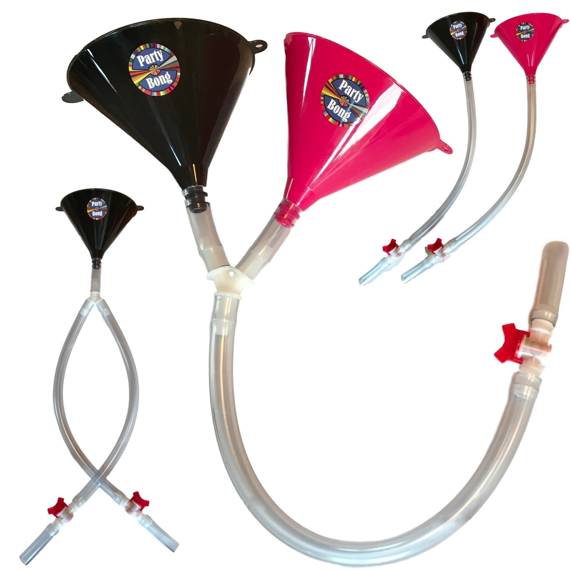 Party Beer Bongs with 3 Different Double Configurations, Extra Thick Kink Free Tubes & Easy Leak Proof Valves, Premium Reflective Funnel- Perfect for College Parties, Beer Drinking, Gag Gift