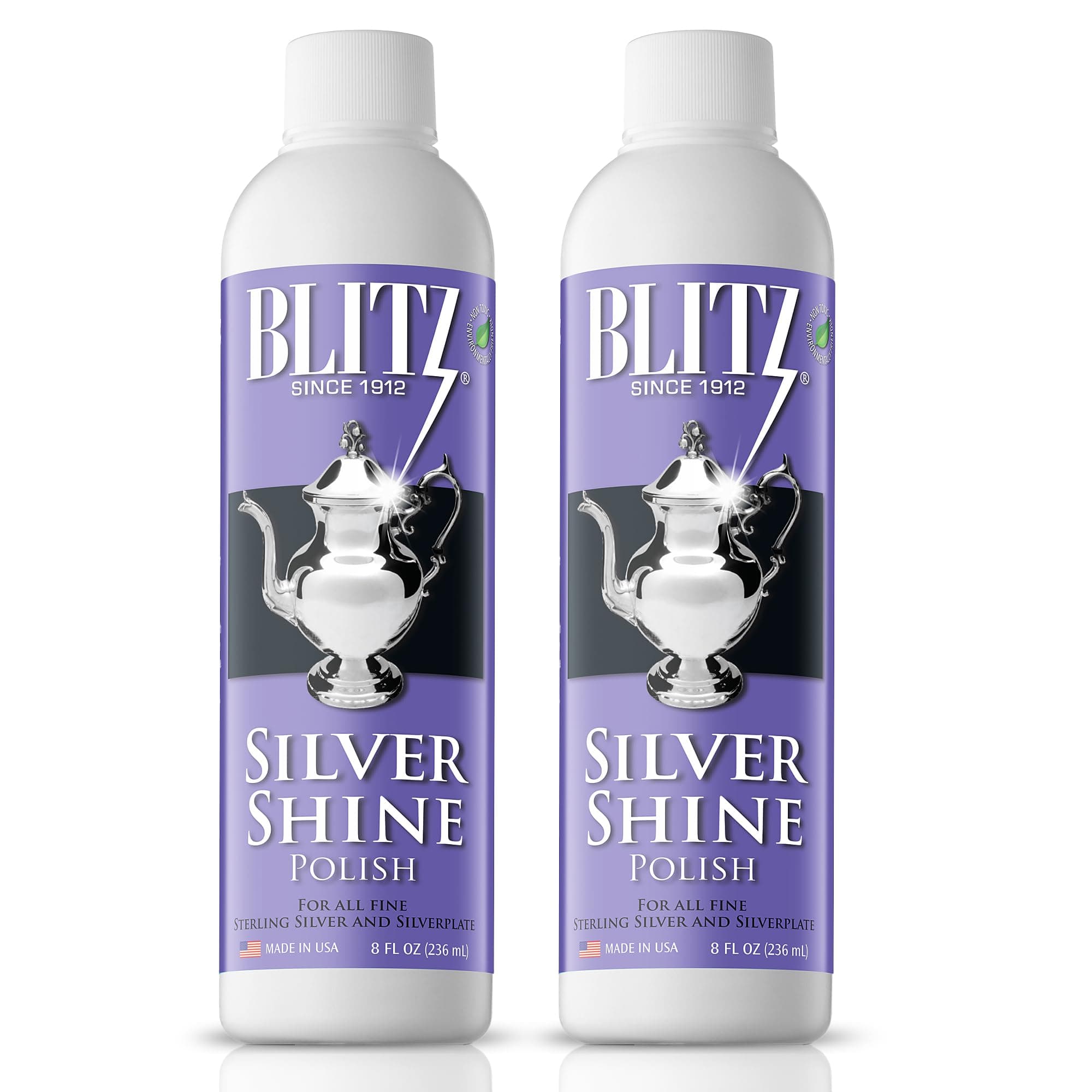 Silver Shine Polish Liquid Silver Polish for Sterling and Silverplate Jewelry, Dishes, Flatware, Fixtures, & Decor Non-Toxic, Non-Abrasive, & Planet Friendly Made in The USA 8oz Pack of 2