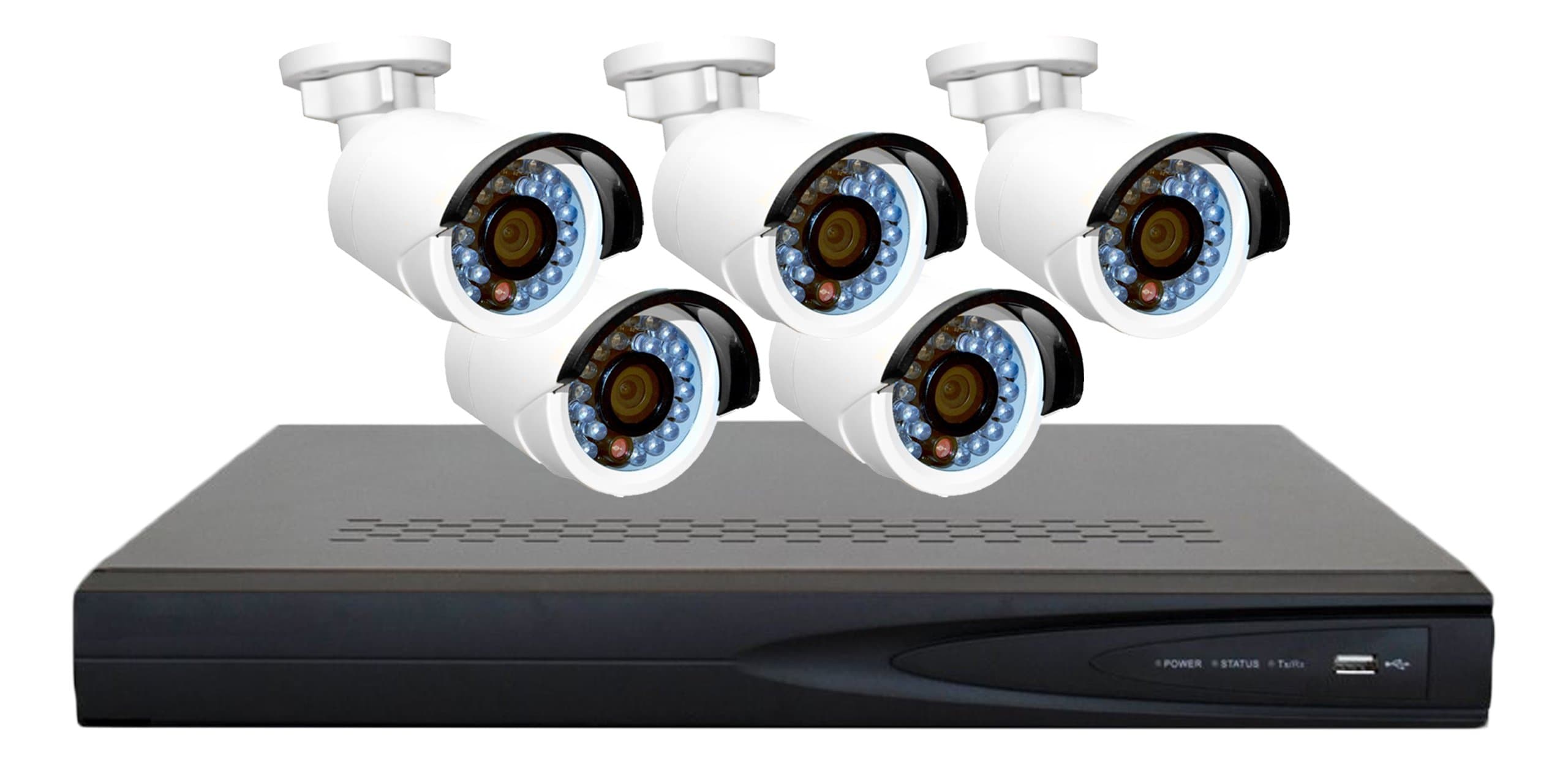 SM PKG805: 3MP (2048x1536P) IP Industrial-Grade Complete Security Package | (5x) 3MegaPixel (1,000,000 more than 1080P, 300% more detailed than 720P) Outdoor Rated Mini Bullets IP Security Cameras, 8-Channel Plug and Play NVR, 2TB Surveillance-grade Hard Drive and Ethernet Cables Included