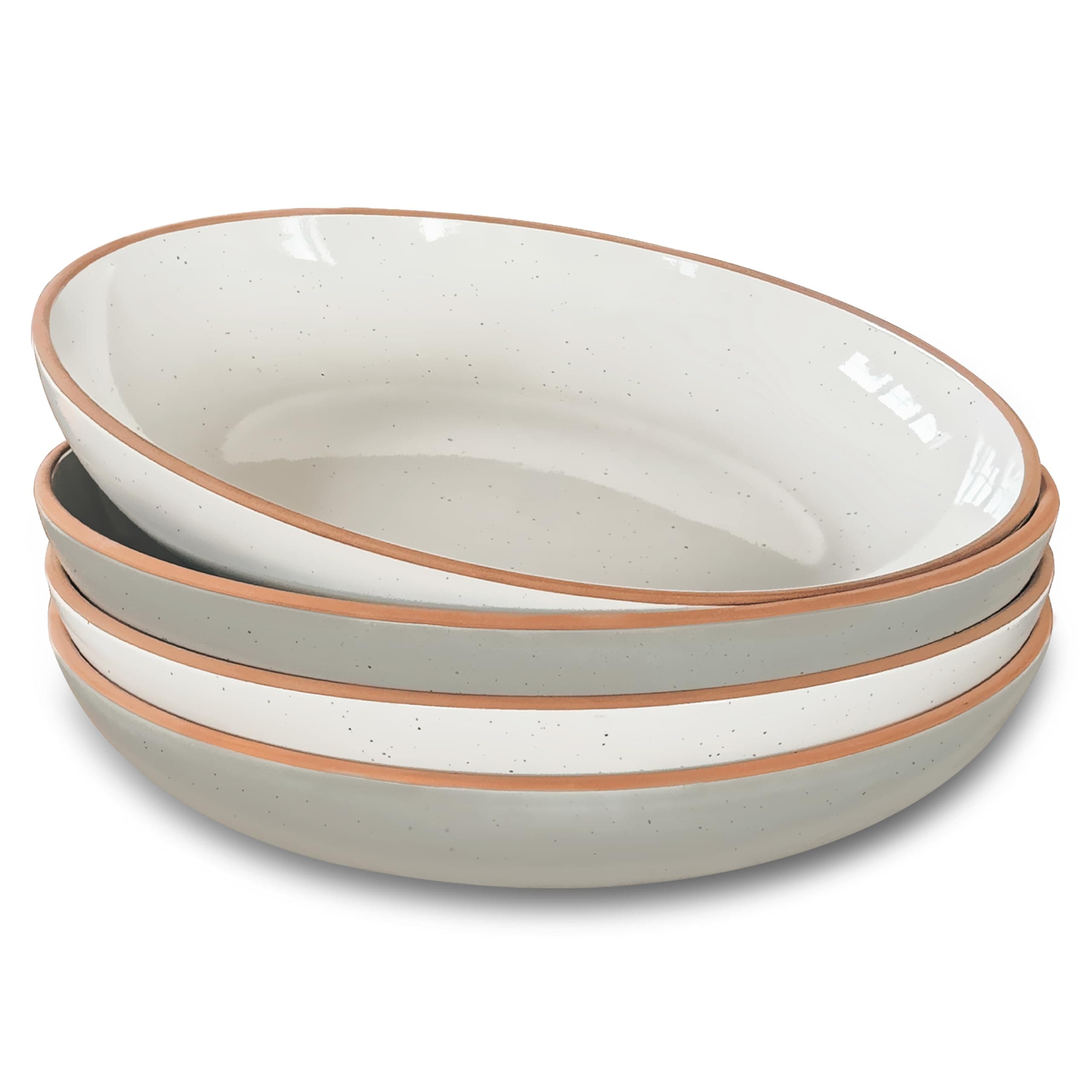 Ceramic Large Pasta Bowls 30oz, Set of 4 - Serving, Salad, Dinner, etc Plate/Wide Bowl - Microwave, Oven, Dishwasher Safe Kitchen Dinnerware - Modern Porcelain Stoneware Dishes, Vanilla & Grey