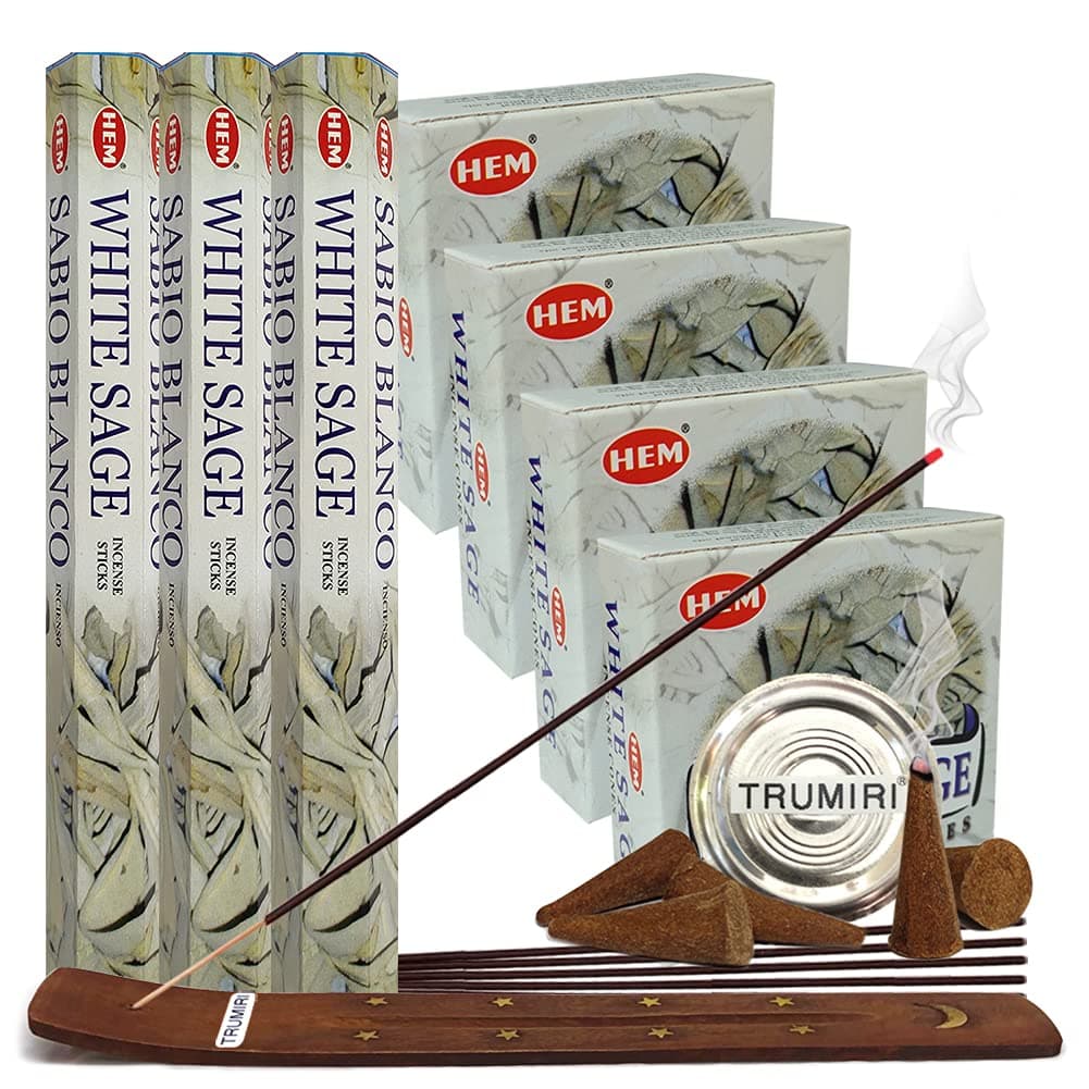 White Sage Incense Sticks and Cone Incense Holder Variety Pack Insence Insense Insienso