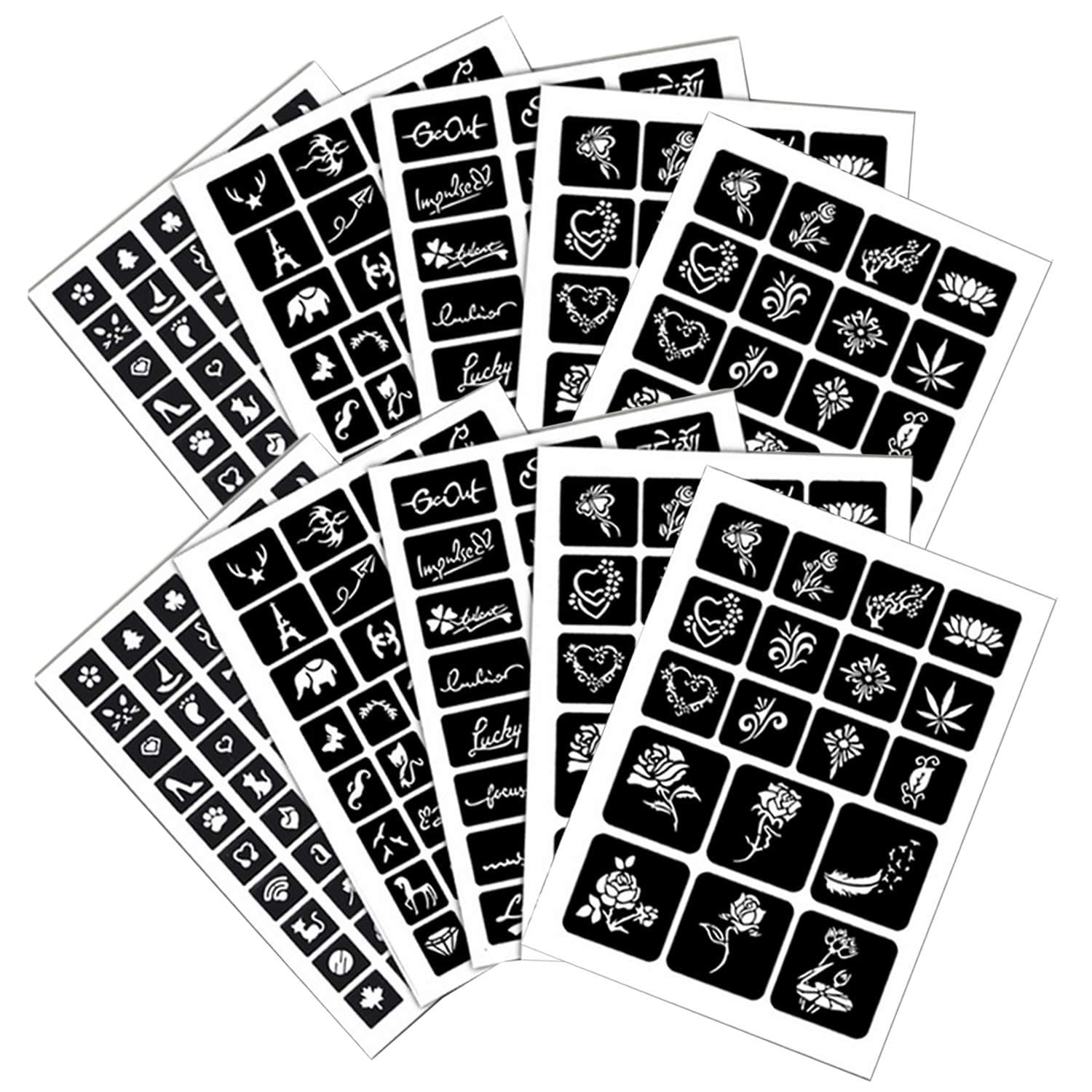 10 Sheet Reusable Tattoo Temporary Stencil Template for Henna Airbrush Face Paint Drawing Scrapbooking Random Style