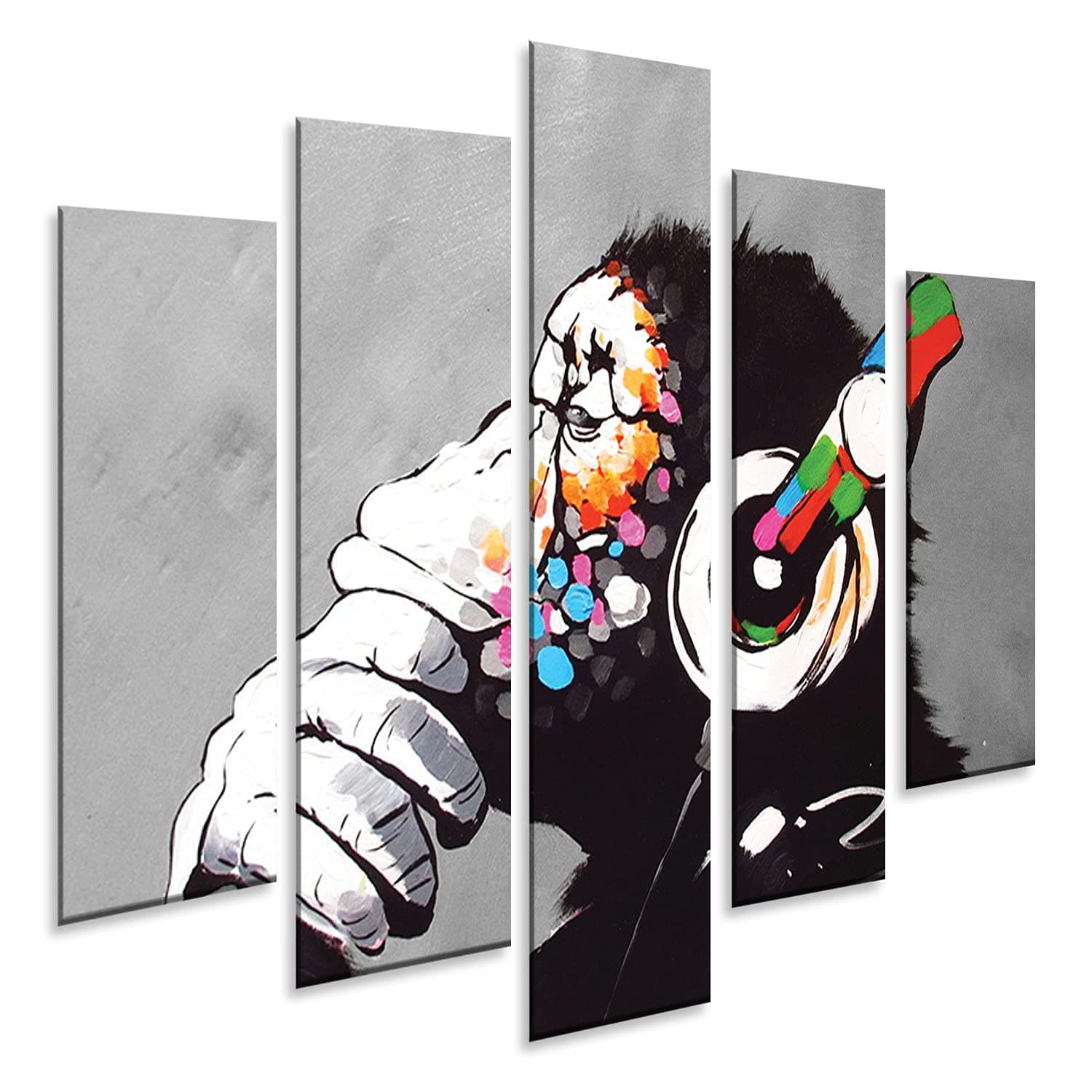Giallobus - 5 Multi panel Art Board - Banksy - Dj Monkey - PVC panel - 55.11x39.37in