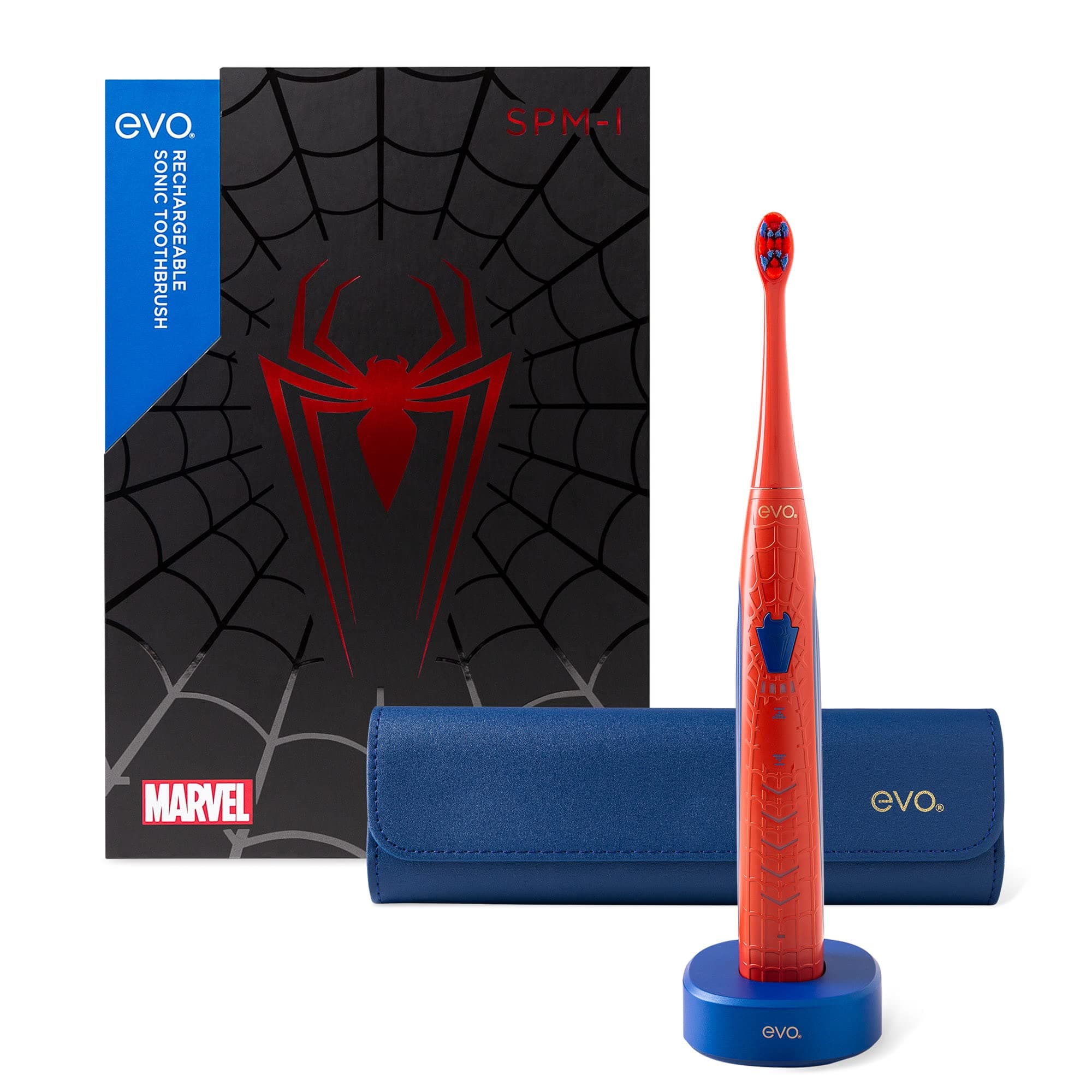 evo SPM-1 Rechargeable Sonic Toothbrush, Marvel Spider-Man, Marvel Comics, Marvel Gifts for Men, Mens Gift Set, Accessories Included - Standard Edition