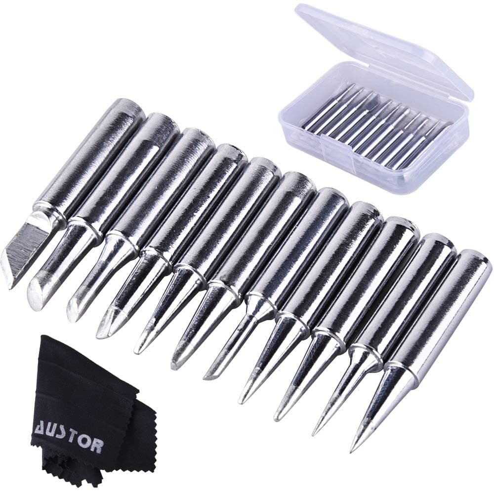 11 Pieces Soldering Iron Tips Kit 900M-T and 1 Piece Cleaning Cloth with Free Box for Hakko Soldering Station Tool 900M 936 937 907