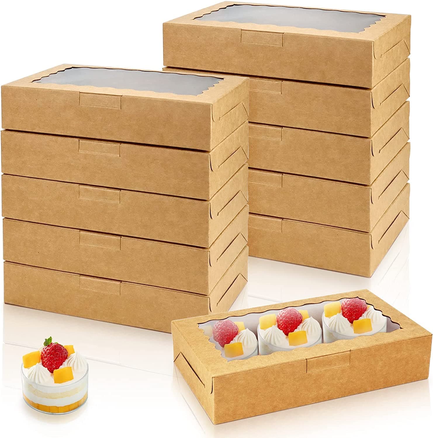 Paper - 20 Piece, Kraft 6x3 Inch Cookie Boxes With Window, Auto-Popup Treat Boxes For Pastries, Cookies, Pies And Donuts, White